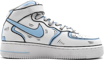 【客製化球鞋】 Nike Air Force 1 Mid 動感二次元 手繪結構線 墨線 中幫 板鞋 GS 藍灰 Order 【客製化球鞋】 Nike Air Force 1 Mid 動感二次元 手繪結構線 墨線 中幫 板鞋 GS 藍灰