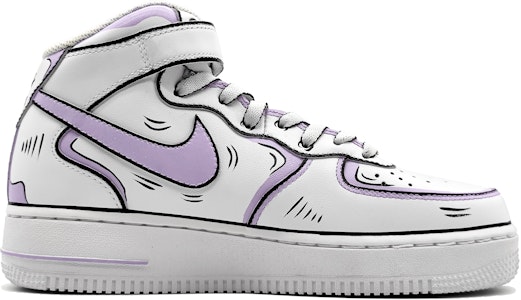 【定制球鞋】Nike Air Force 1 Mid 動感二次元 手繪結構線 墨線 中幫 板鞋 男款 紫灰 Order 【定制球鞋】Nike Air Force 1 Mid 動感二次元 手繪結構線 墨線 中幫 板鞋 男款 紫灰
