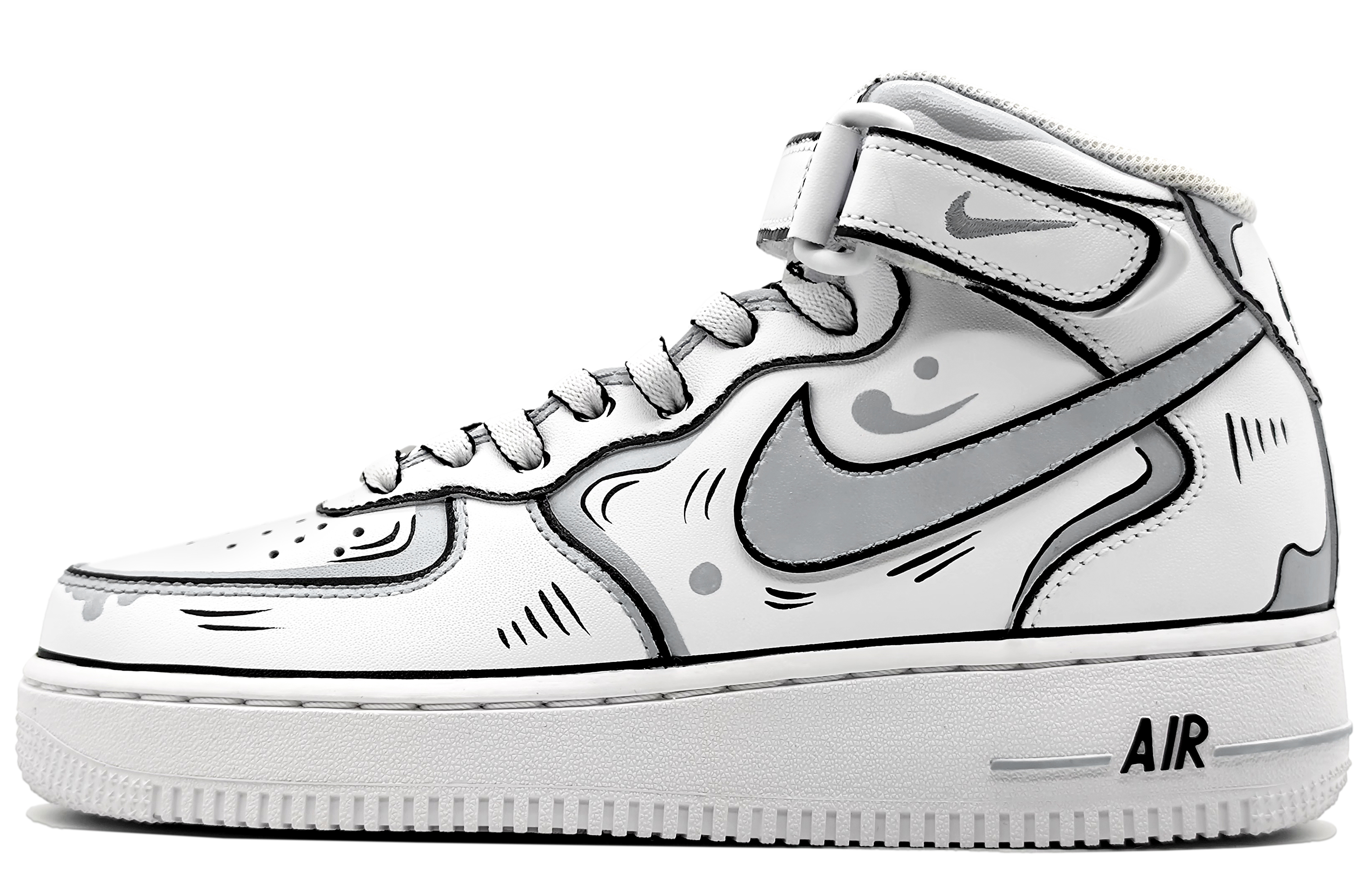 Buy [Sepatu Kustom] Nike Air Force 1 Mid 'Hitam Abu-Abu Dinamis' CW2289-111(Team16-男款动感二次元黑灰)