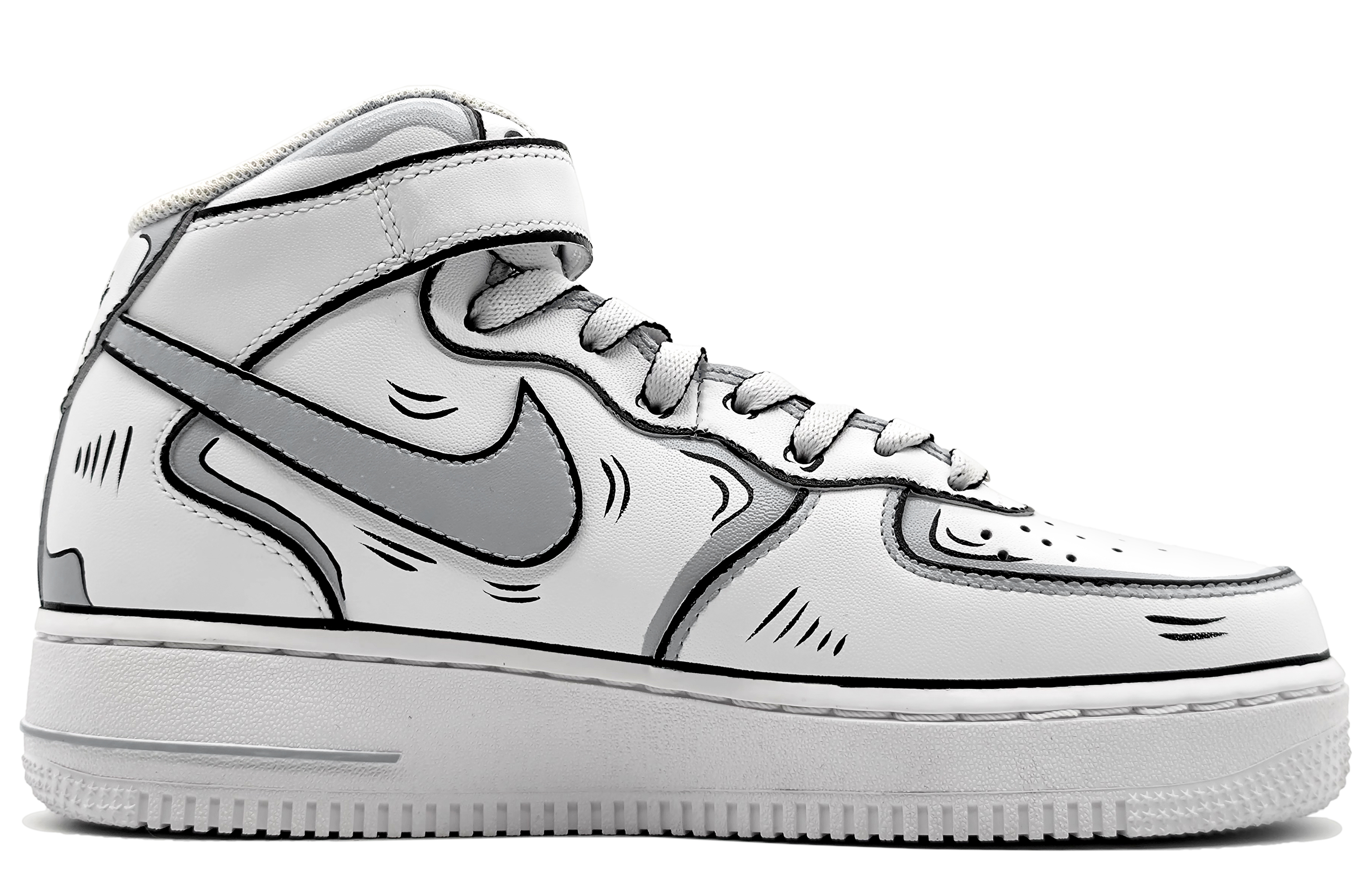 Order [Sepatu Kustom] Nike Air Force 1 Mid 'Hitam Abu-Abu Dinamis' CW2289-111(Team16-男款动感二次元黑灰)