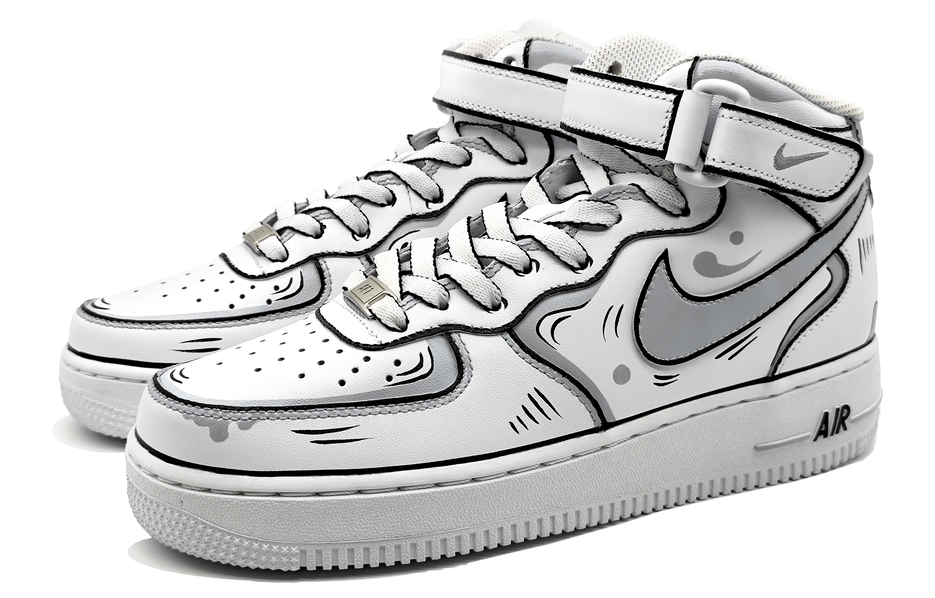 Lookbook [Sepatu Kustom] Nike Air Force 1 Mid 'Hitam Abu-Abu Dinamis' CW2289-111(Team16-男款动感二次元黑灰)