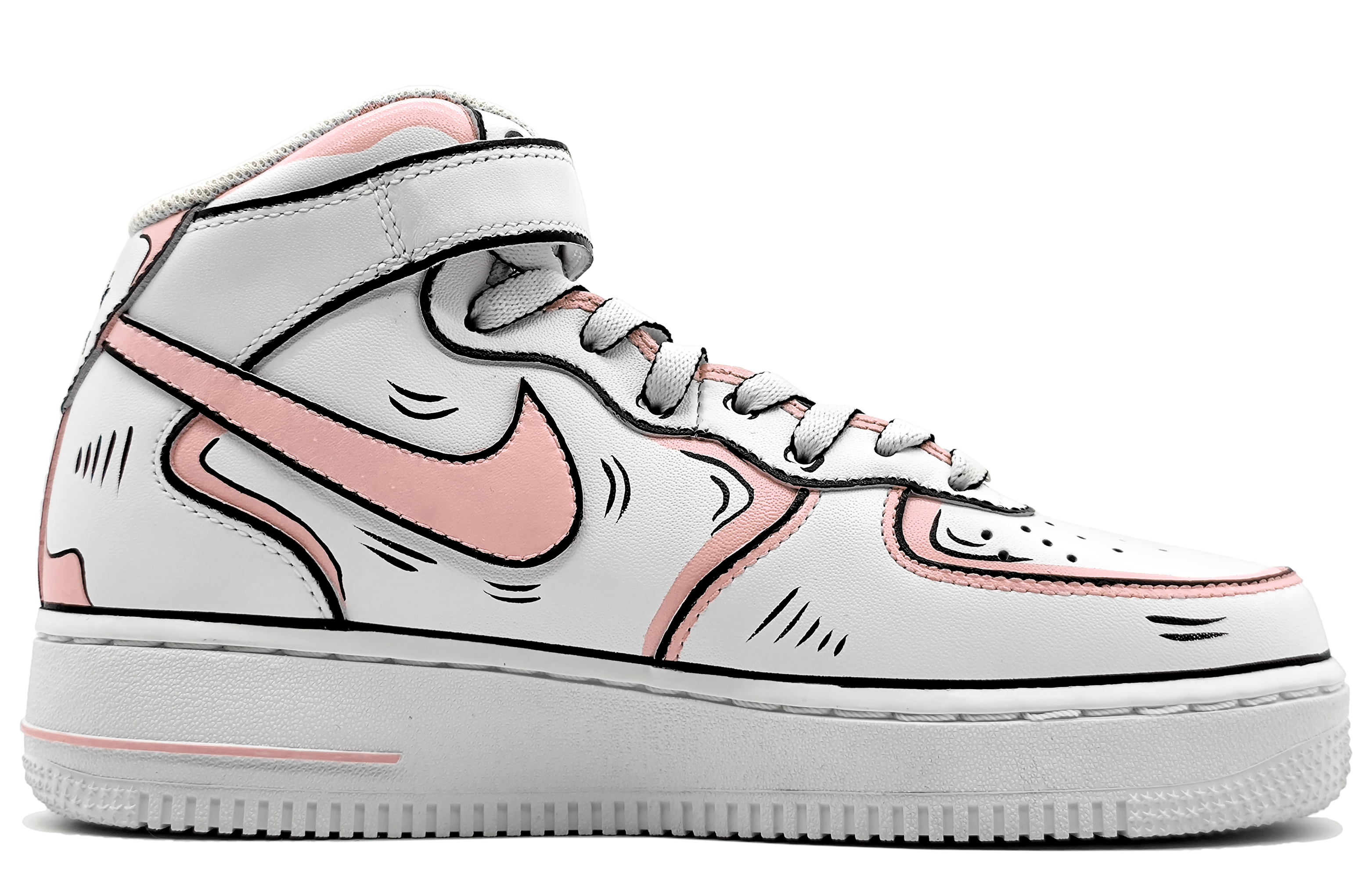 Order ナイキ AF1 ミッド カスタム「ピンク灰スケッチ」 CW2289-111(Team16-男款动感二次元粉灰)