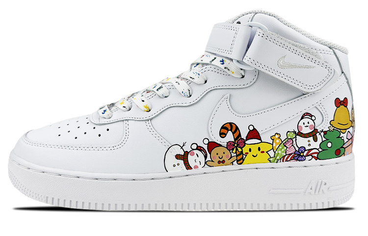 Buy 【客製球鞋】Nike Air Force 1 Mid 空軍一號 是在玩鞋 聖誕全家福 彩色塗鴉 中幫 板鞋 GS 白色