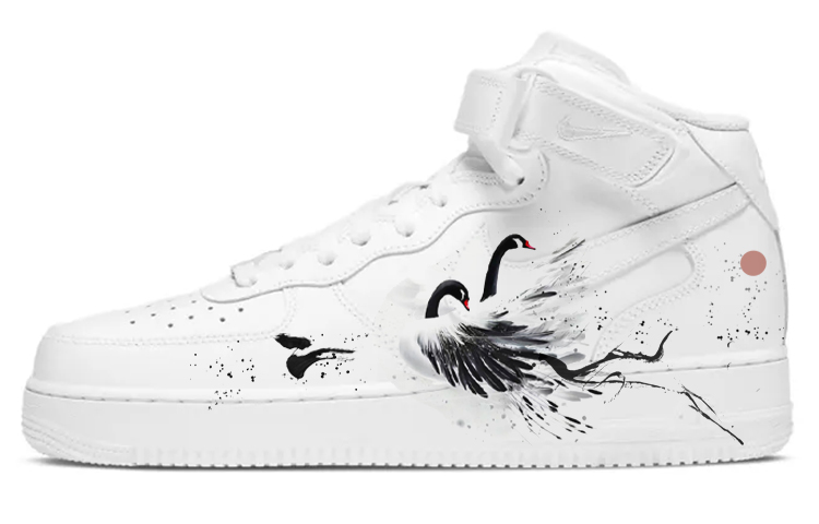 Order [Sepatu Kustom] Nike Air Force 1 Mid 'Ink Swan - Putih Bersih' CW2289-111(Team10-水墨天鹅)