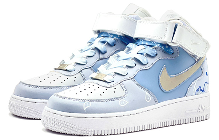Lookbook [Kasut Custom] Nike Air Force 1 Mid 'Paisley Campus Biru-Putih' CW2289-111(TeamS-高校腰果花)