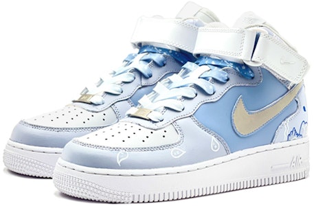 【訂製球鞋】Nike Air Force 1 Mid 空軍一號 校園風 腰果花 中幫 板鞋 男款 藍白 Lookbook 【訂製球鞋】Nike Air Force 1 Mid 空軍一號 校園風 腰果花 中幫 板鞋 男款 藍白