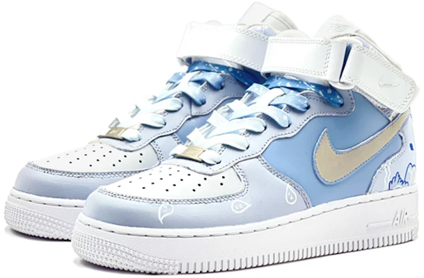 【訂製球鞋】Nike Air Force 1 Mid 空軍一號 校園風 腰果花 中幫 板鞋 男款 藍白 Lookbook 【訂製球鞋】Nike Air Force 1 Mid 空軍一號 校園風 腰果花 中幫 板鞋 男款 藍白