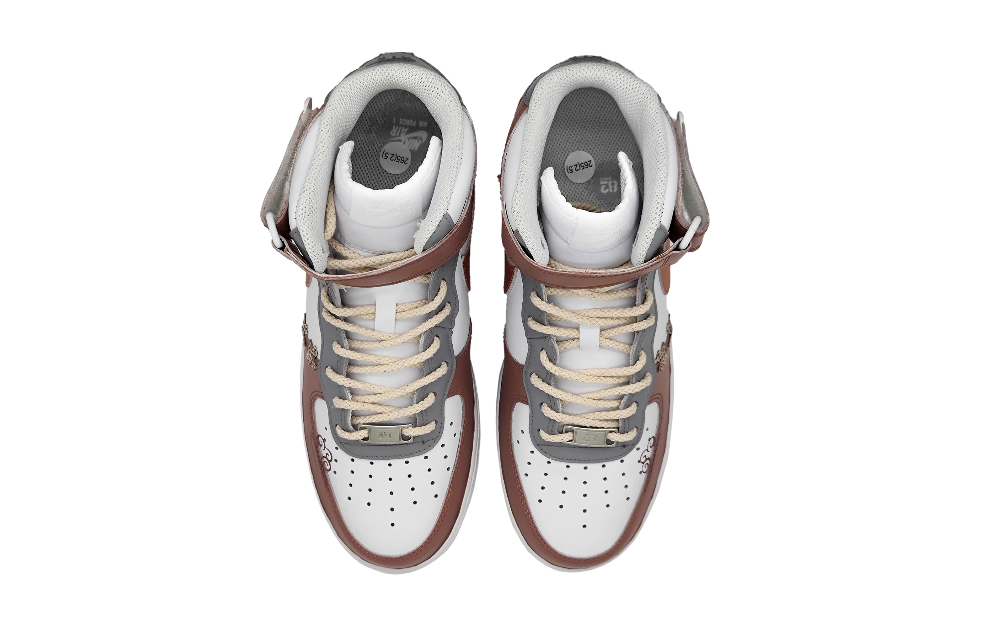 Shop [Sepatu Custom] Nike Air Force 1 Mid 'Rose Gold Swoosh - Cloud Totem' DH2933-111(Team16-女款祥云图腾贴布)