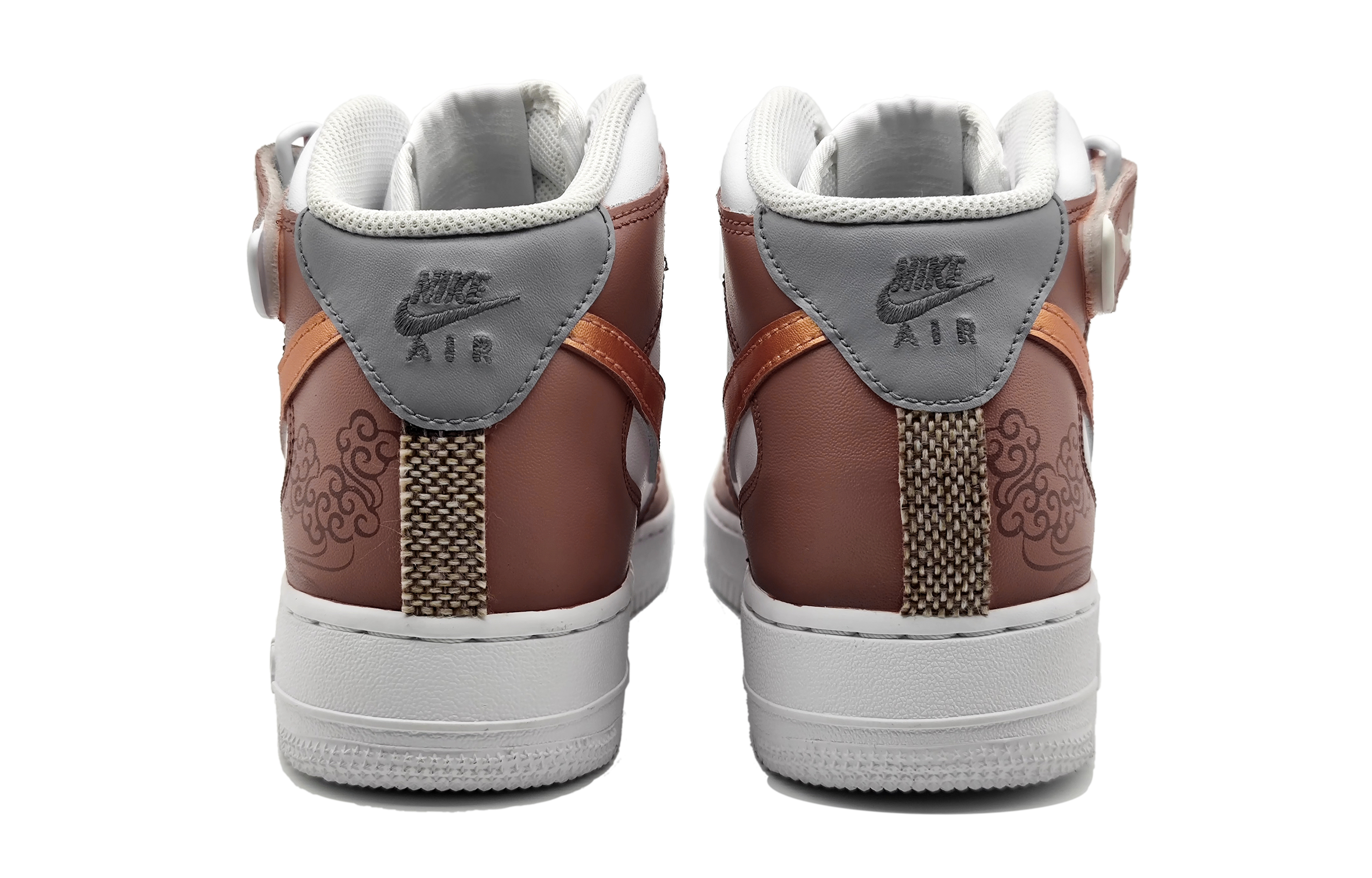 Purchase [Sepatu Custom] Nike Air Force 1 Mid 'Rose Gold Swoosh - Cloud Totem' DH2933-111(Team16-女款祥云图腾贴布)