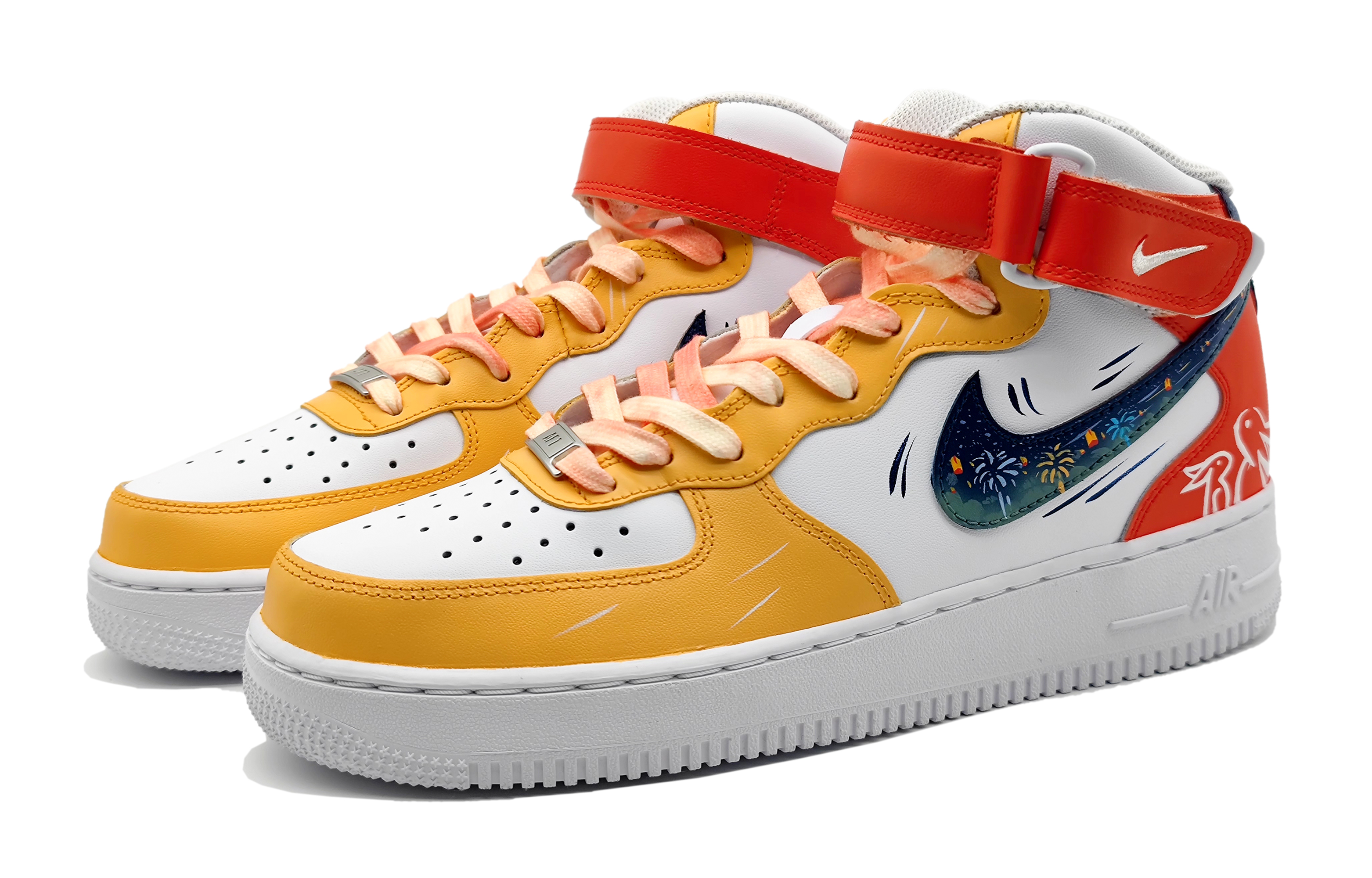 Lookbook [Kasut Custom] Nike Air Force 1 Mid 'Bunga Api Menonton Bintang' DH2933-111(Team16-女款万家灯火红黄)