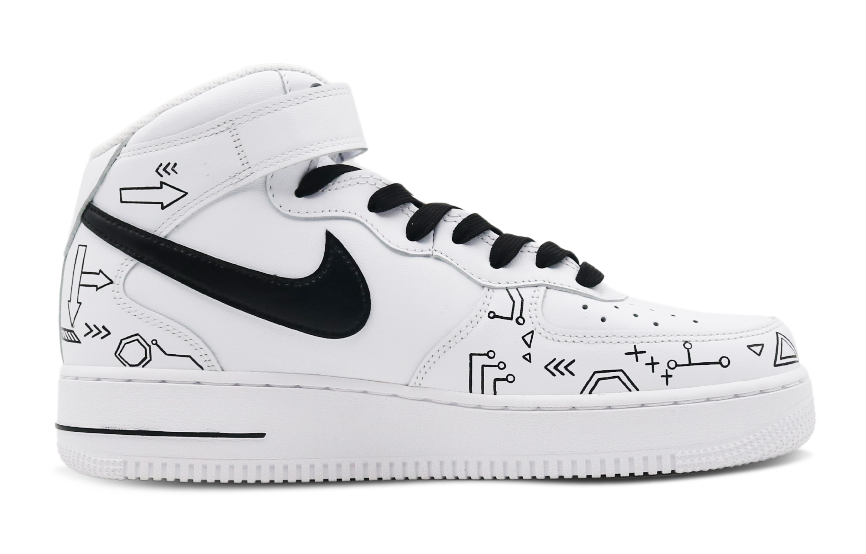 Order [Nike Sepatu Kustom] Air Force 1 Mid 'Tech Checkerboard Hitam-Putih' CW2289-111(Team8-男款科技风黑白)