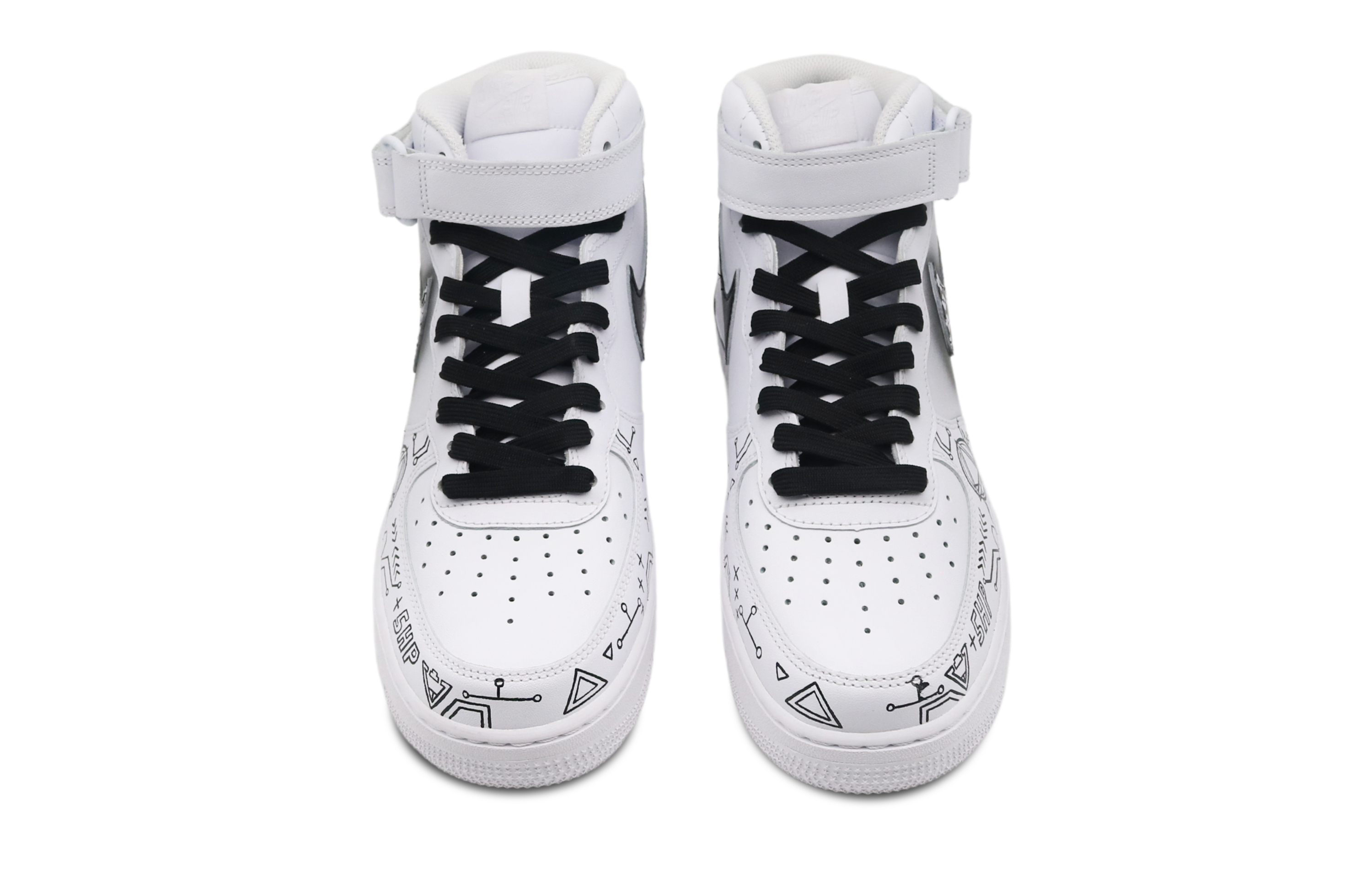 Shop [Nike Sepatu Kustom] Air Force 1 Mid 'Tech Checkerboard Hitam-Putih' CW2289-111(Team8-男款科技风黑白)