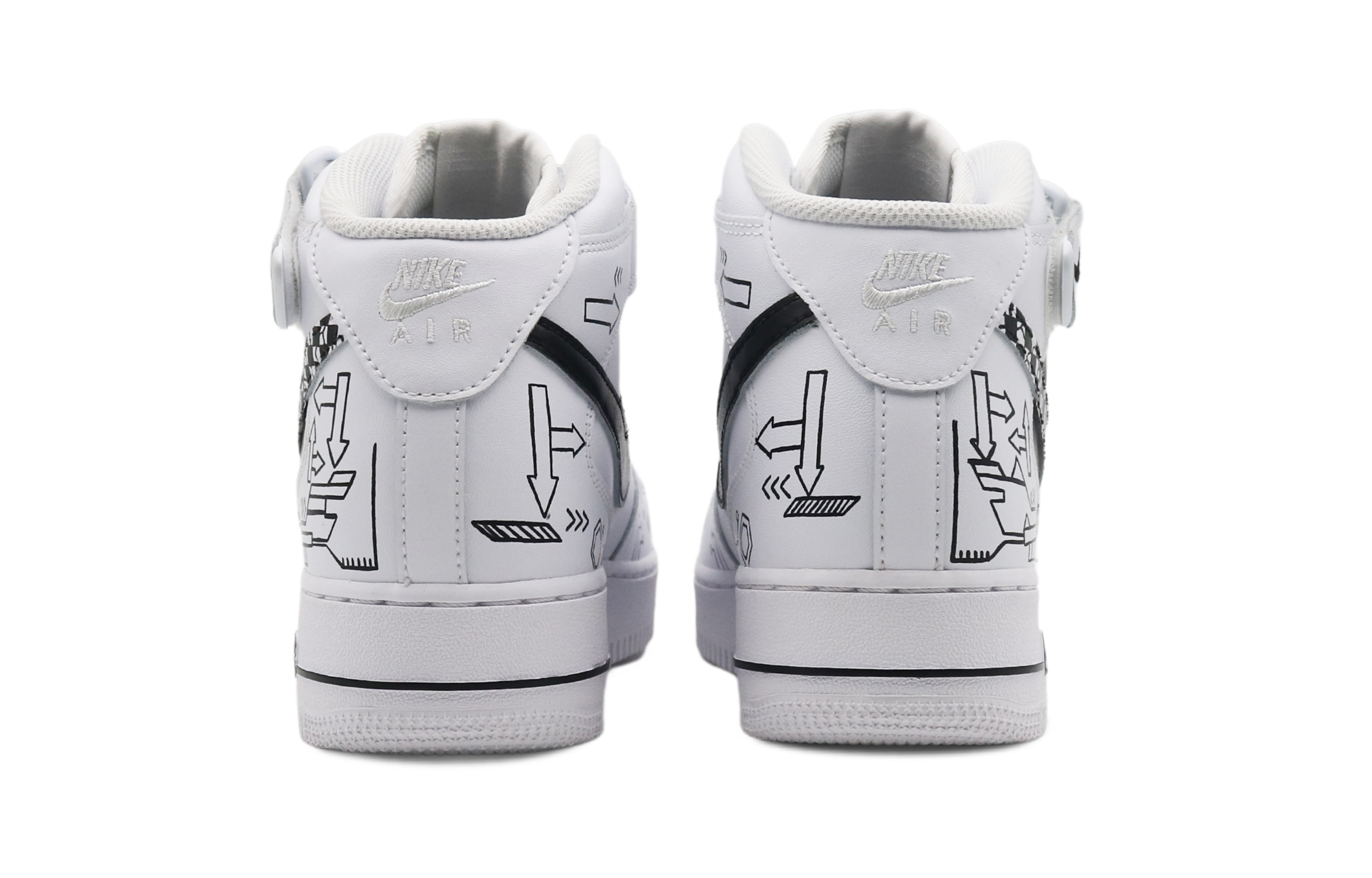 Purchase [Nike Sepatu Kustom] Air Force 1 Mid 'Tech Checkerboard Hitam-Putih' CW2289-111(Team8-男款科技风黑白)