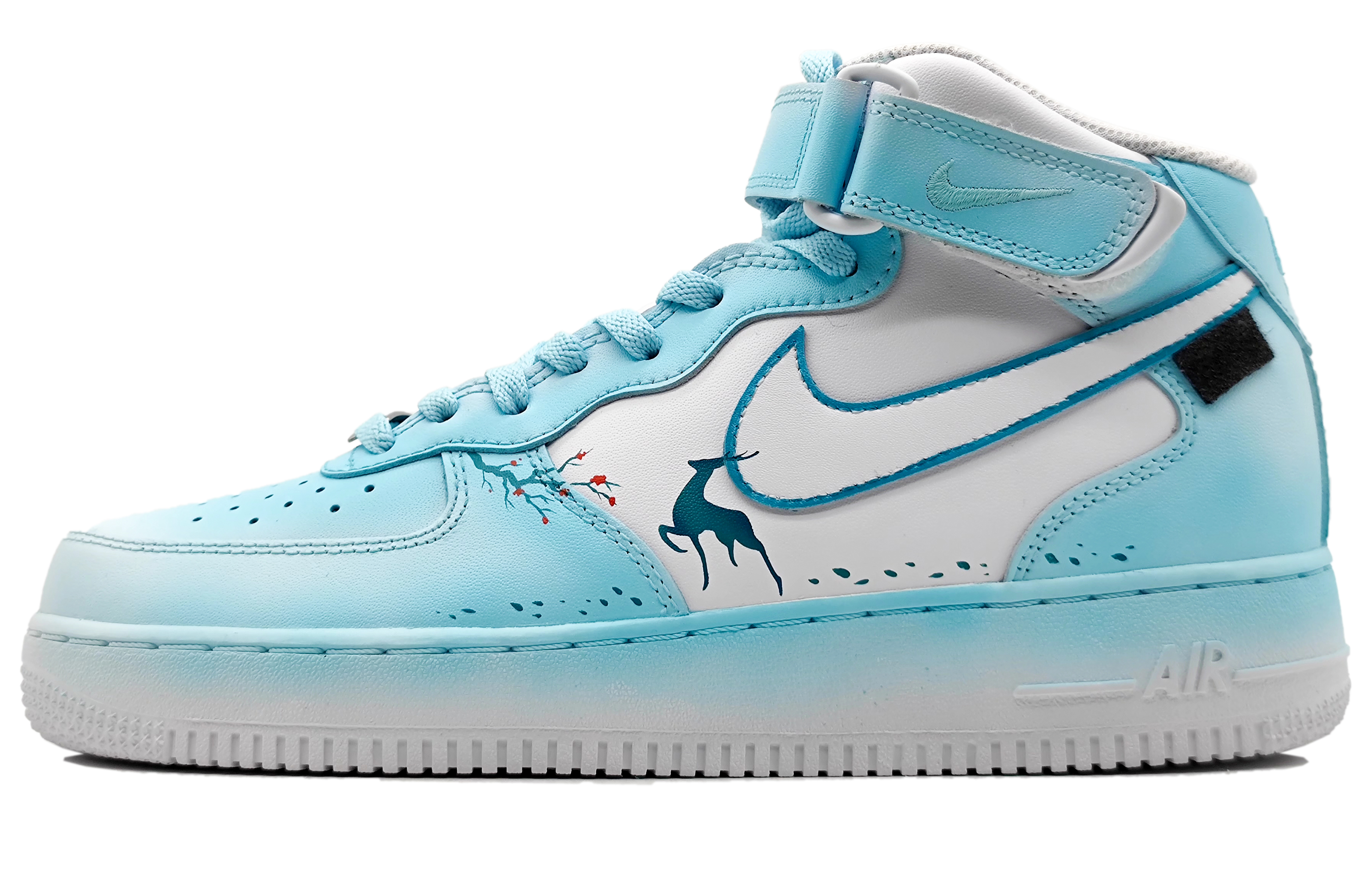 Buy [定制鞋款] 耐克空军1中帮 ‘踏梅冰蓝渐变’ CW2289-111(Team16-男款踏雪寻梅)