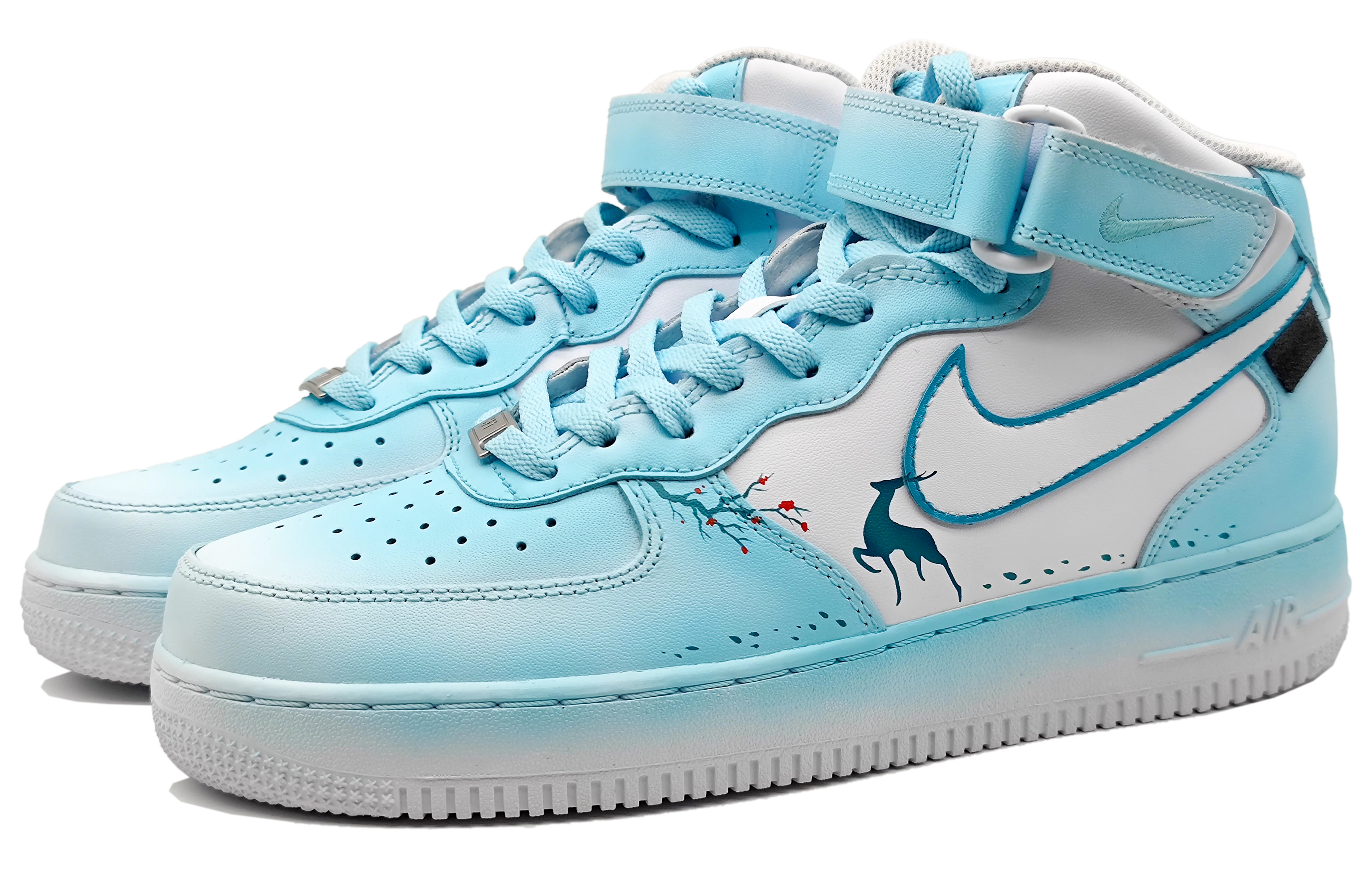 Lookbook [定制鞋款] 耐克空军1中帮 ‘踏梅冰蓝渐变’ CW2289-111(Team16-男款踏雪寻梅)