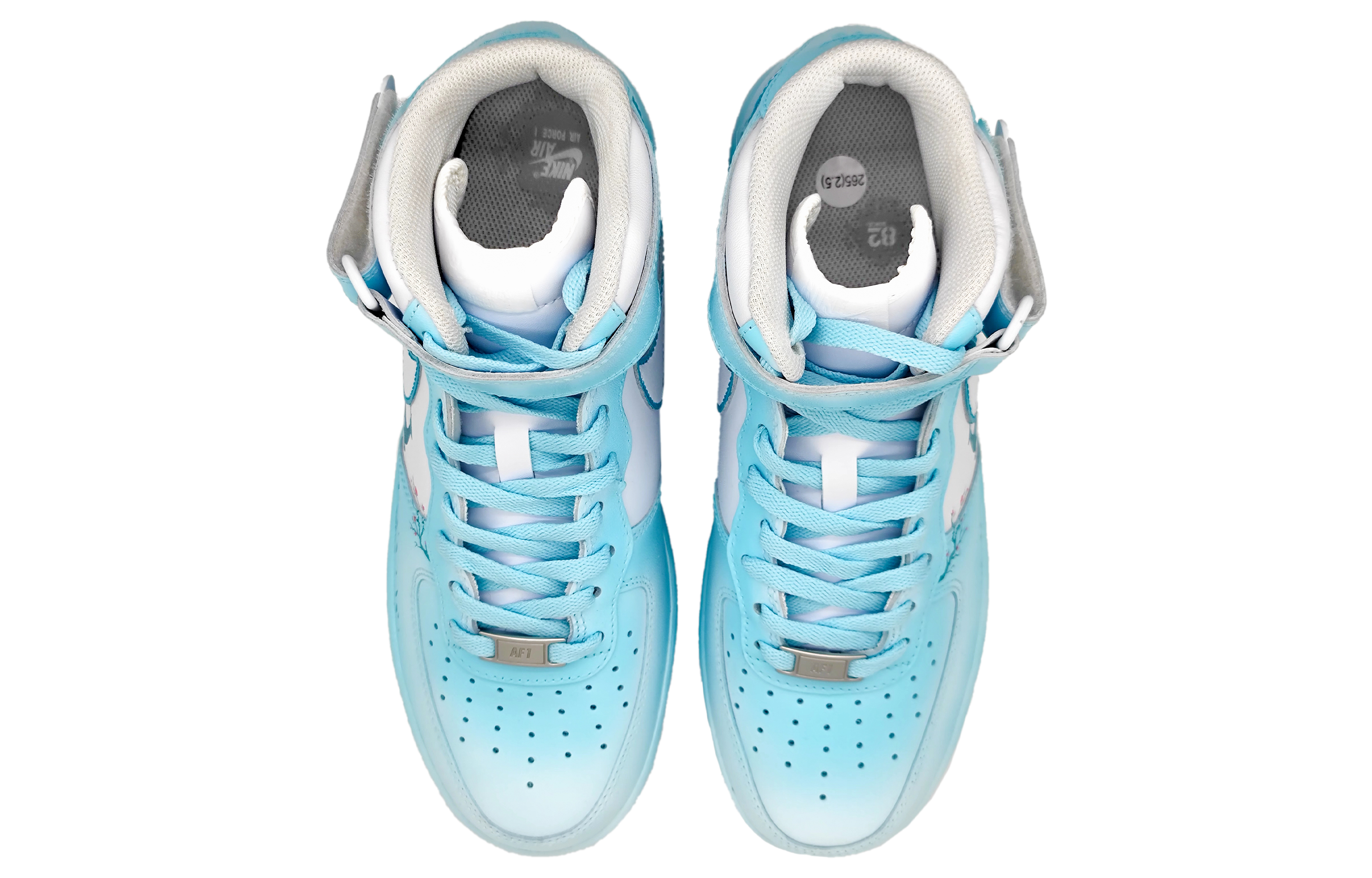 Shop [定制鞋款] 耐克空军1中帮 ‘踏梅冰蓝渐变’ CW2289-111(Team16-男款踏雪寻梅)