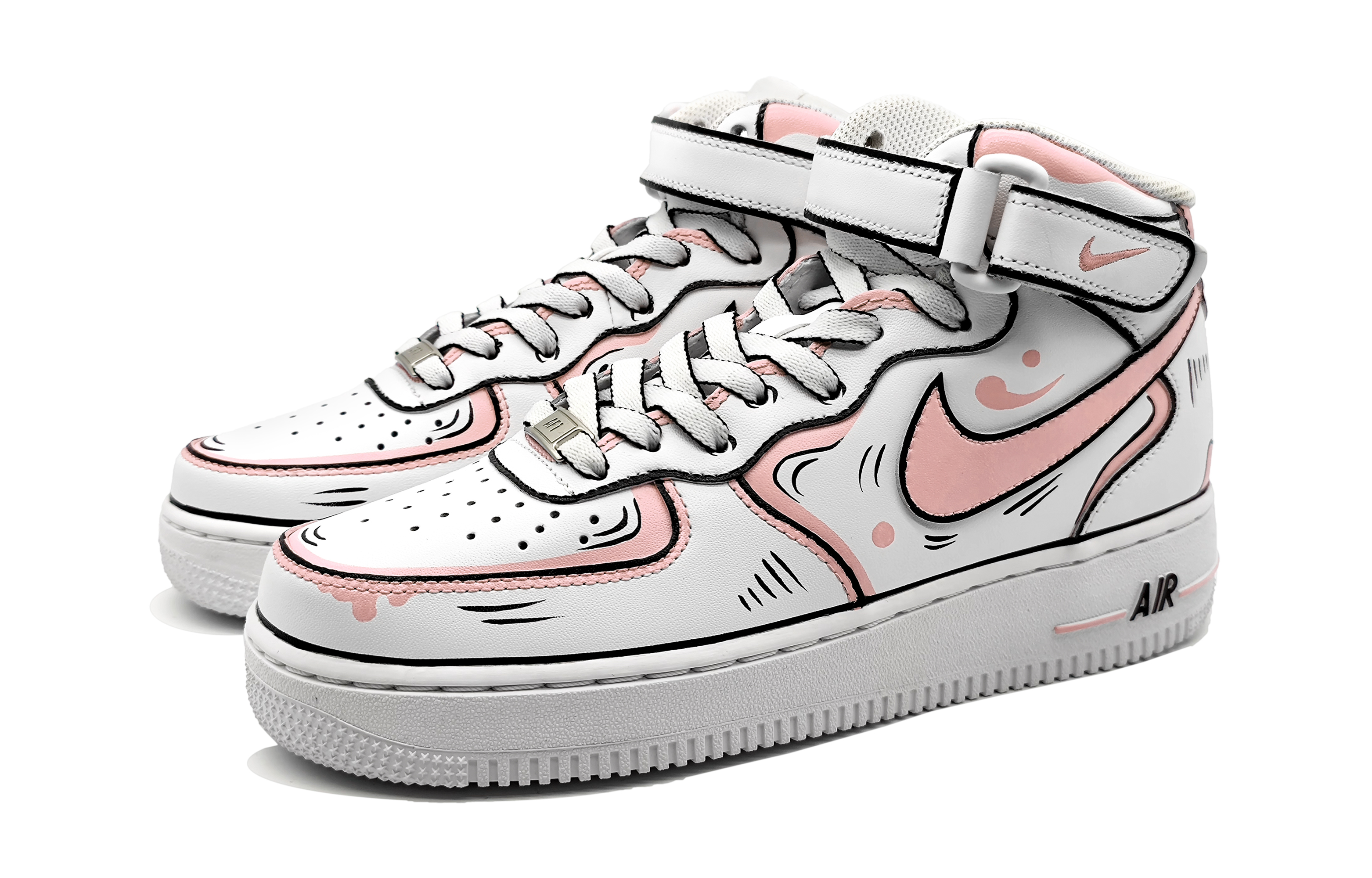 Lookbook [Custom Sepatu] Nike Air Force 1 Mid LE 'Pink-Grey Anime Dinamis' DH2933-111(Team16-女款动感二次元粉灰)