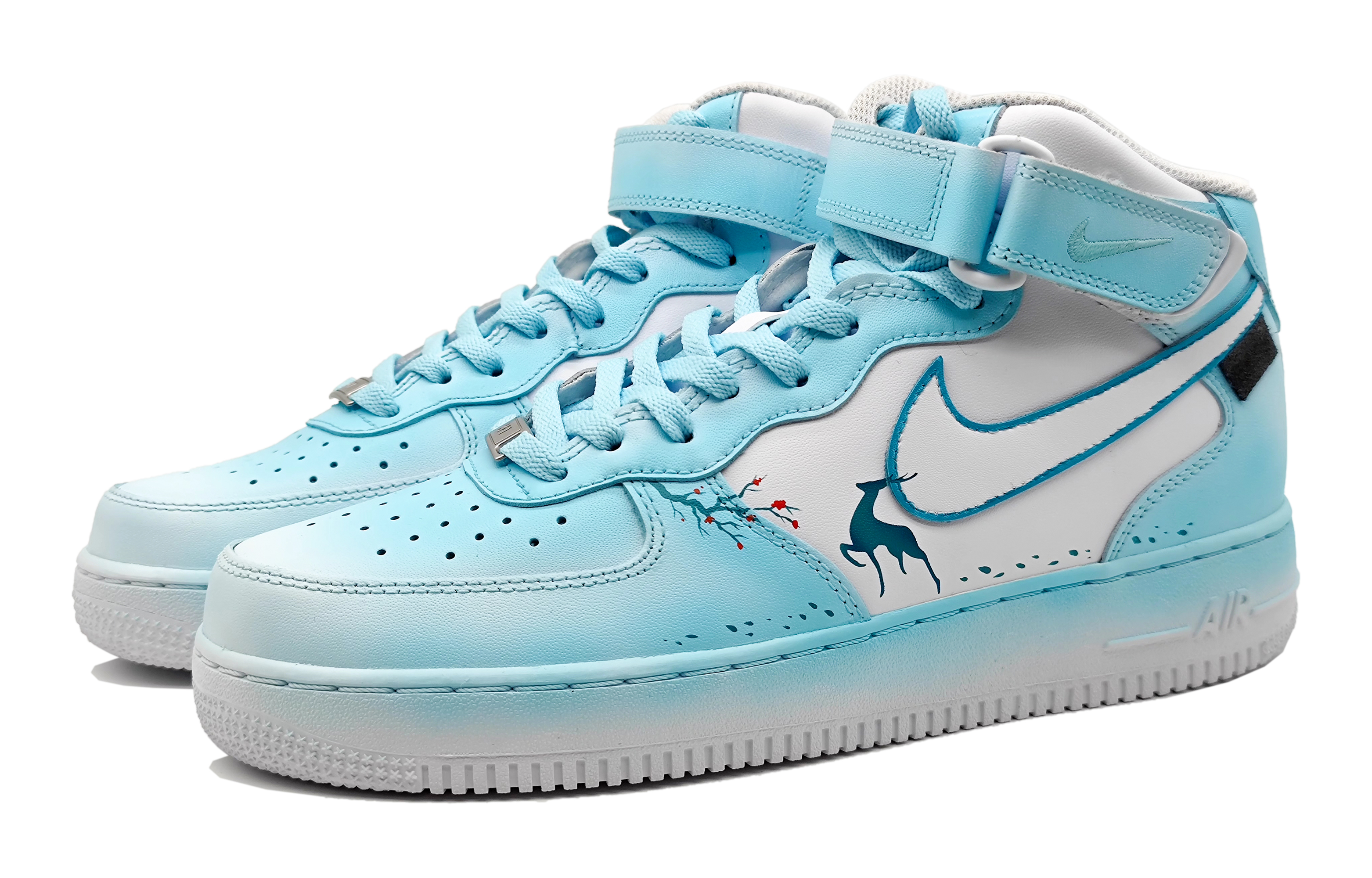 Lookbook 나이키 에어포스 1 미드 LE '아이스 블루 그라데이션' (커스텀) DH2933-111(Team16-女款踏雪寻梅)