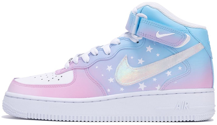 【定制球鞋】Nike Air Force 1 Mid LE 空軍一號 CS 星星 小香風 鐳射 手繪噴繪貼布 中幫 板鞋 GS 白藍粉 Buy 【定制球鞋】Nike Air Force 1 Mid LE 空軍一號 CS 星星 小香風 鐳射 手繪噴繪貼布 中幫 板鞋 GS 白藍粉