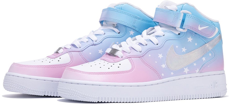【定制球鞋】Nike Air Force 1 Mid LE 空軍一號 CS 星星 小香風 鐳射 手繪噴繪貼布 中幫 板鞋 GS 白藍粉 Lookbook 【定制球鞋】Nike Air Force 1 Mid LE 空軍一號 CS 星星 小香風 鐳射 手繪噴繪貼布 中幫 板鞋 GS 白藍粉