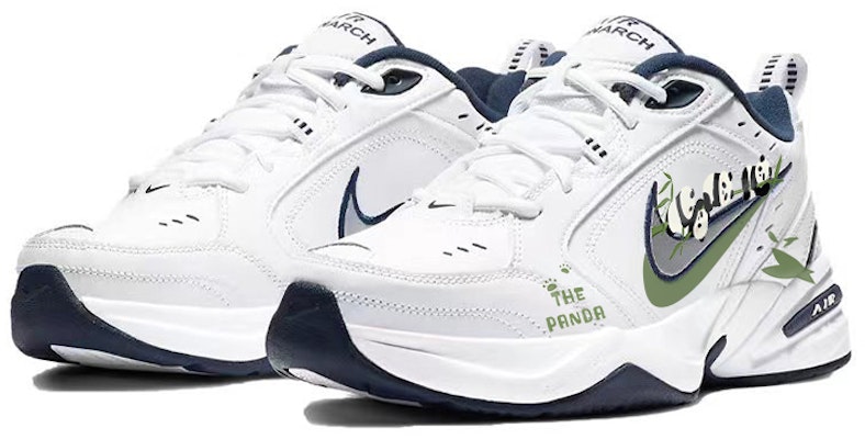 【訂製球鞋】Nike Air Monarch 4 皮革 竹林雙鉤 抱竹熊貓 防滑耐磨 低筒 老爹鞋 男女同款 藍白 Shop 【訂製球鞋】Nike Air Monarch 4 皮革 竹林雙鉤 抱竹熊貓 防滑耐磨 低筒 老爹鞋 男女同款 藍白