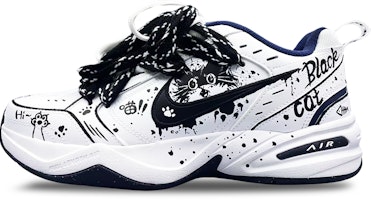 【訂製球鞋】Nike Air Monarch 4 White Navy喵喵來臨 黑貓 墨點 特殊鞋帶 潮流 低筒 爸爸鞋 男女同款 黑白 Order 【訂製球鞋】Nike Air Monarch 4 White Navy喵喵來臨 黑貓 墨點 特殊鞋帶 潮流 低筒 爸爸鞋 男女同款 黑白