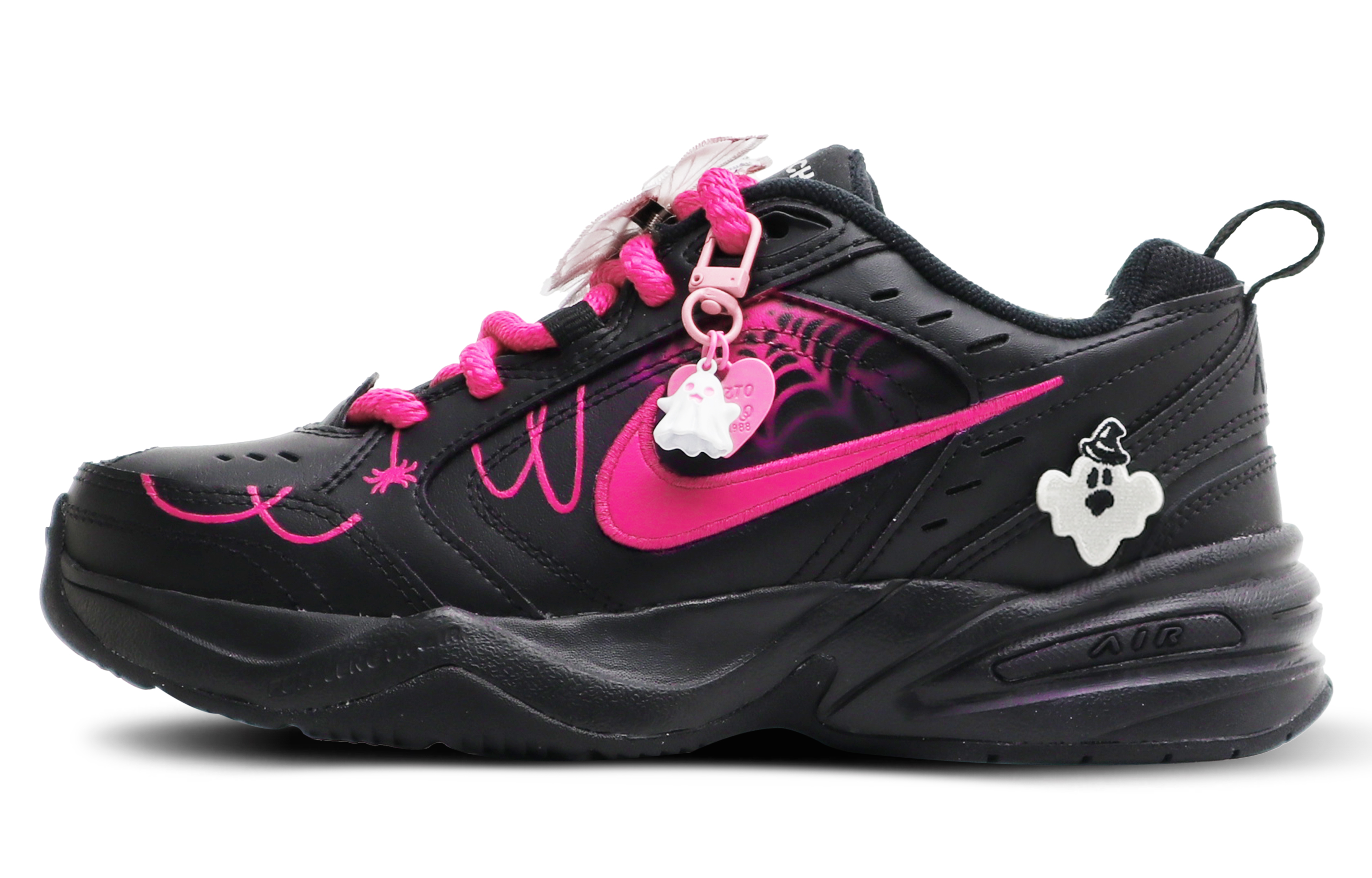 [Custom Shoes] Nike Air Monarch 4 'Ghost Spider Skull Black-Pink'