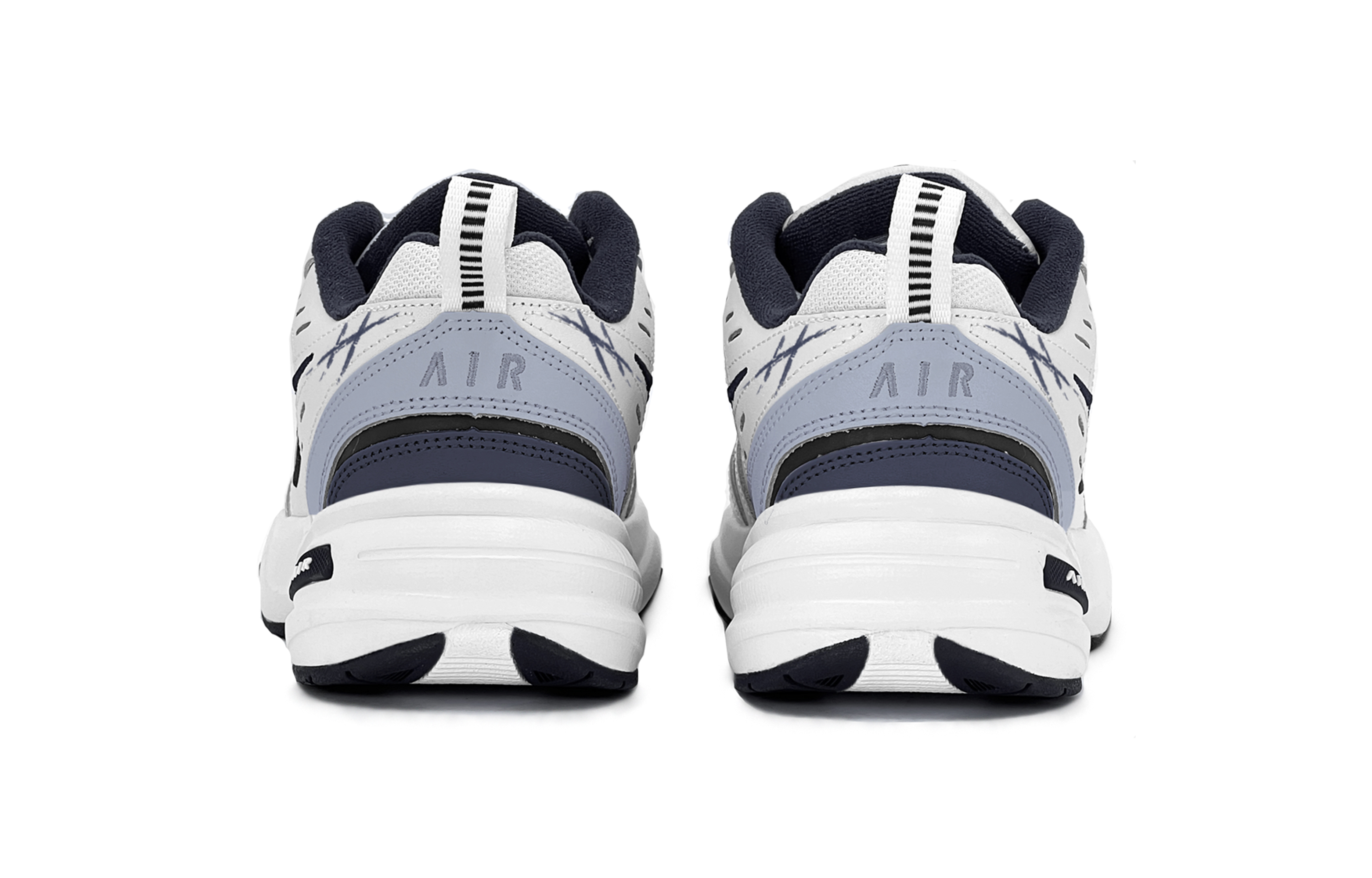 Shop [Sepatu Kustom] Nike Air Monarch 4 'Abu-Biru Morandi' 415445-102(TeamS-蓝白勾边涂鸦S-BOX)