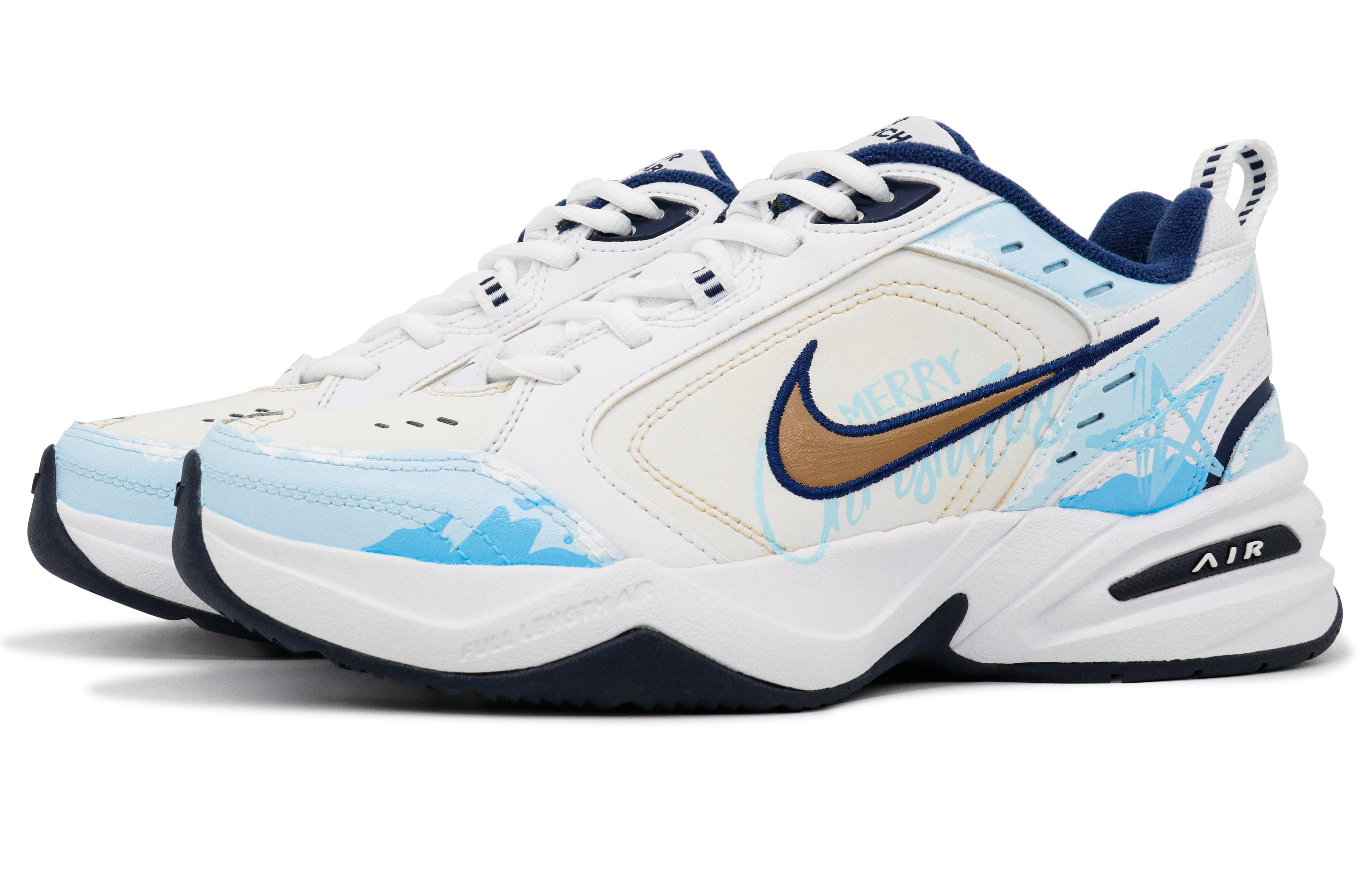 Shop [Kasut Custom] Nike Air Monarch 4 'Graffiti Biru Laut' 415445-102(Team201-男女款海洋秘境)