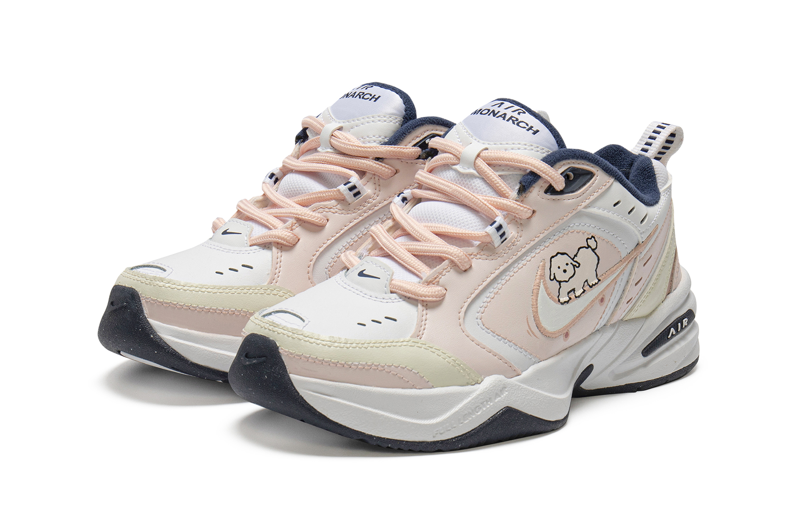 Shop 【訂製球鞋】 Nike Air Monarch 4 小狗碎片 滑板比熊 可愛 百搭 小眾 防滑耐磨 低筒 老爹鞋 男女同款 粉白黃