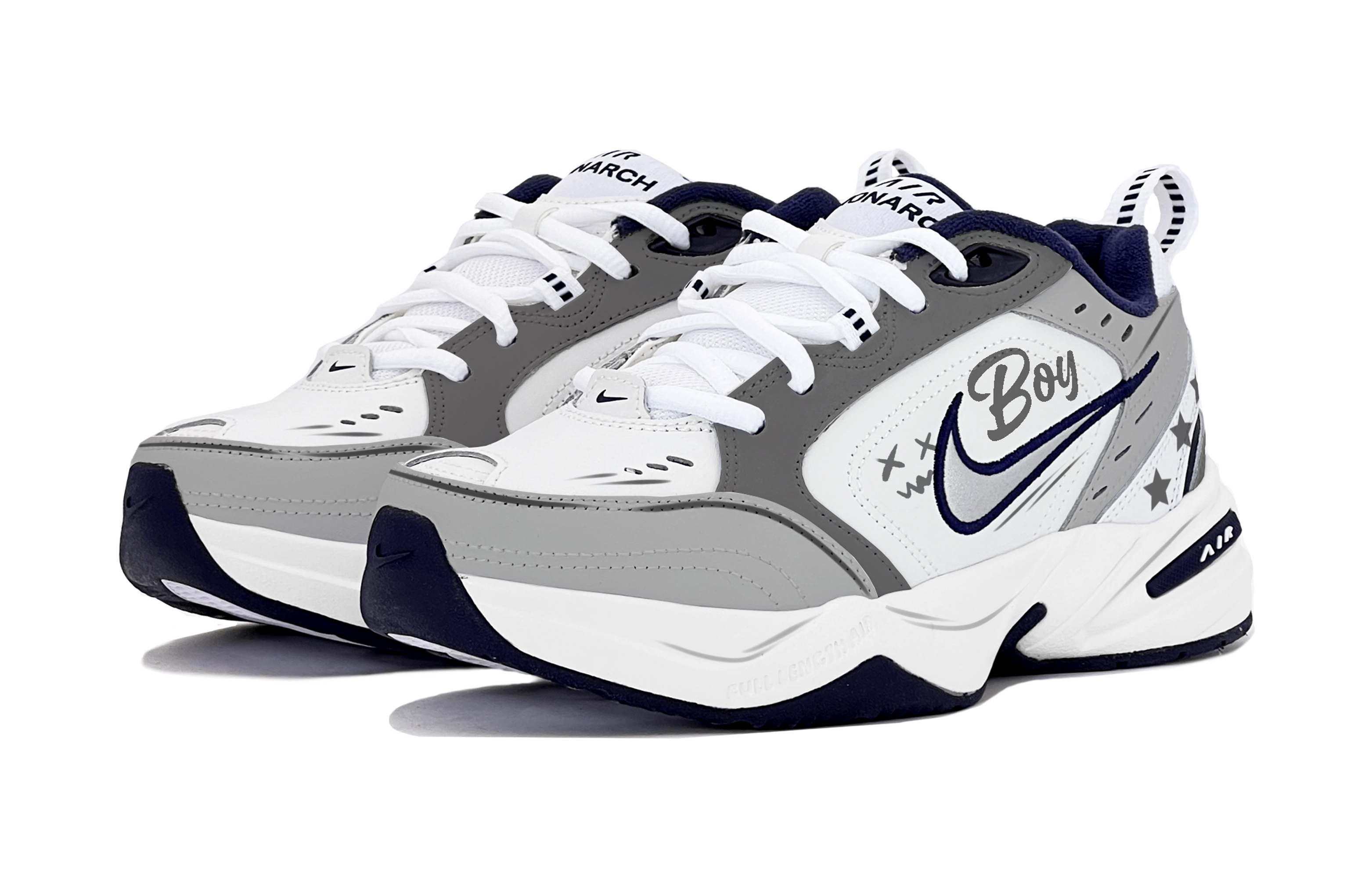Lookbook [定制鞋] 耐克 Air Monarch 4 '白灰星男孩' 415445-102(TeamS-星星S-BOX)