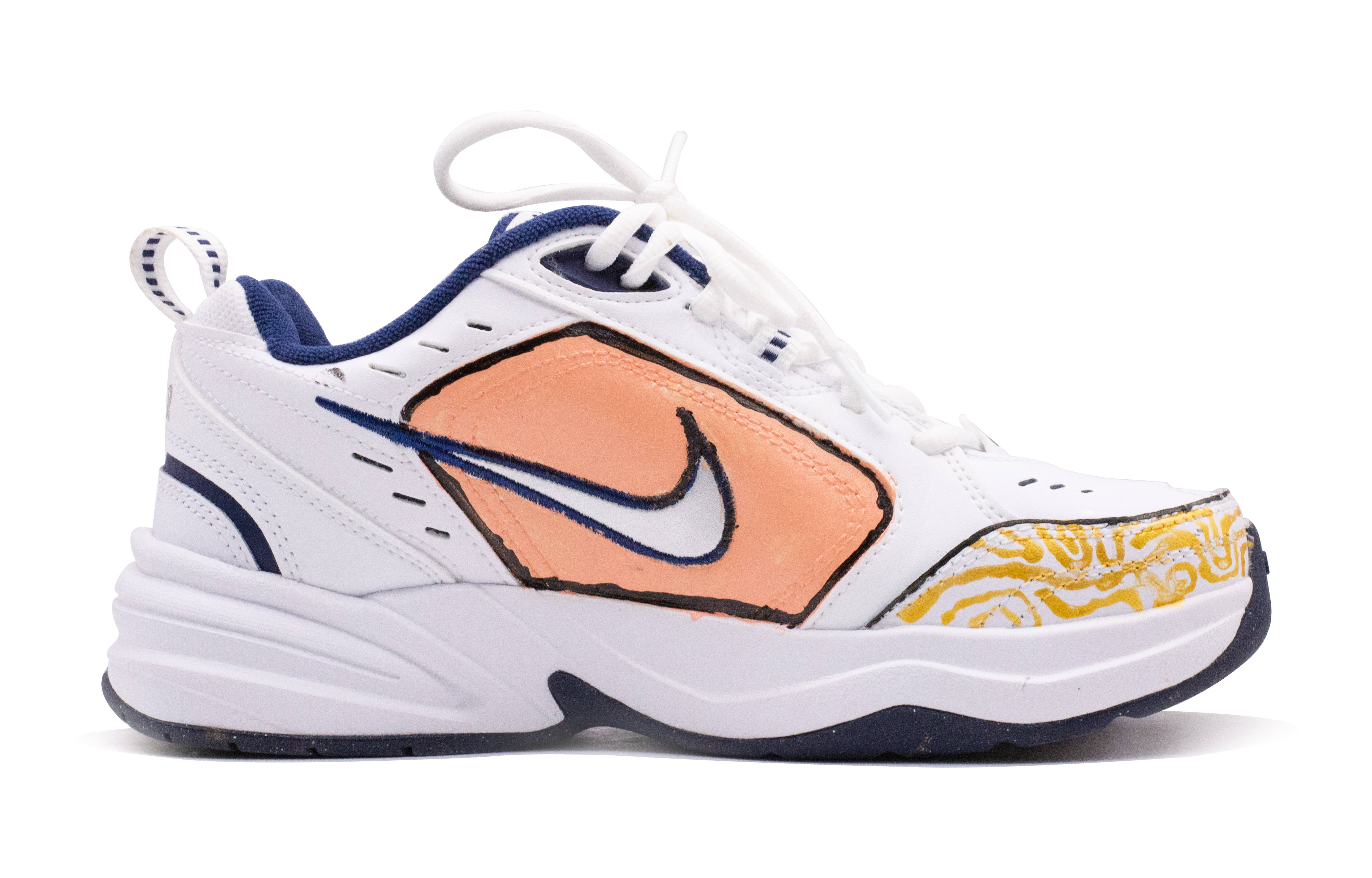 Lookbook [Kasut Custom] Nike Air Monarch 4 'Putih Merah Jambu Emas' 415445-102（team72-金丝楠纹）