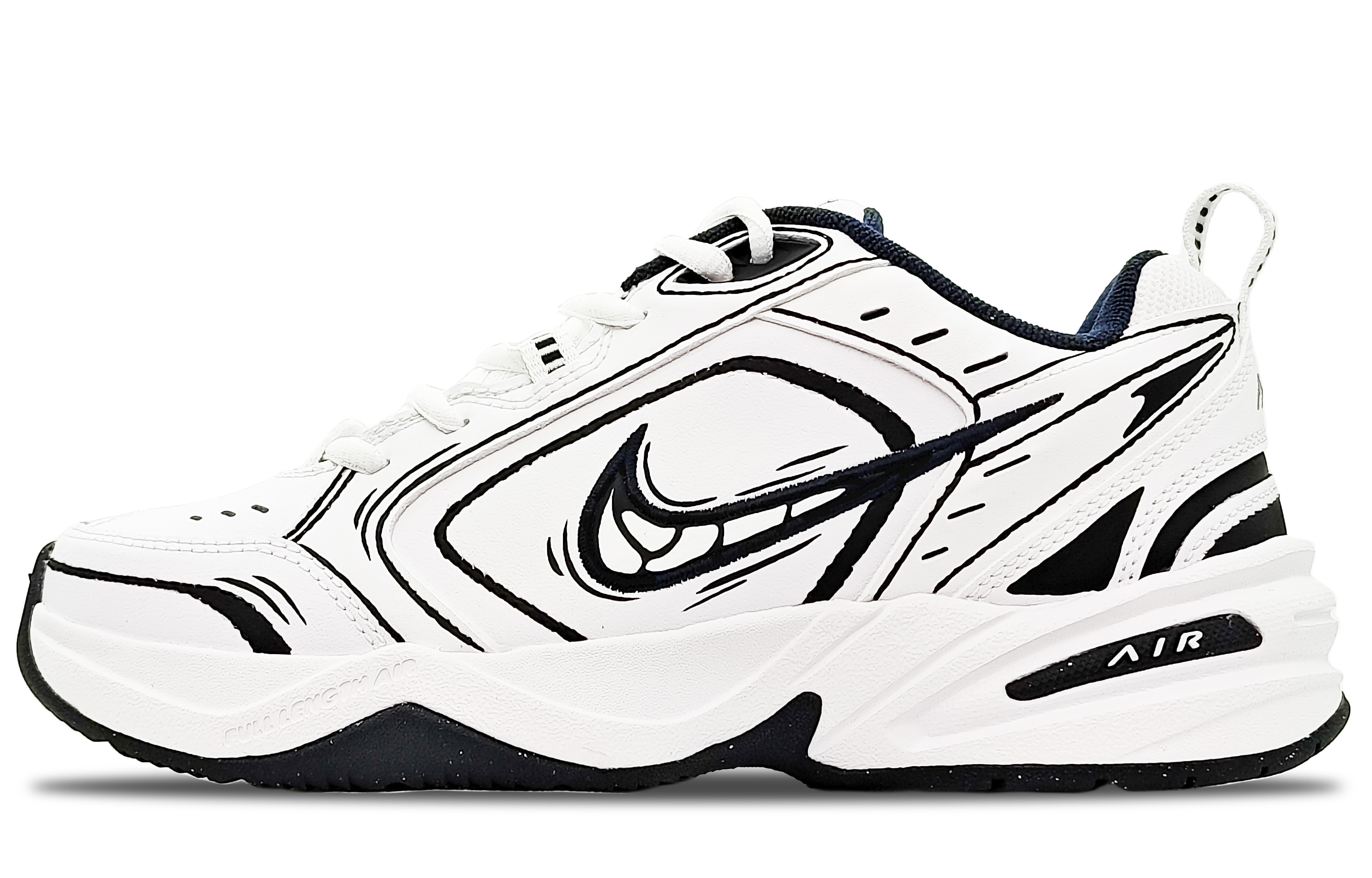 Order [Zapatillas Personalizadas] Nike Air Monarch IV 'Negro Blanco' 415445-102(Team188-黑色刻印-黑白)