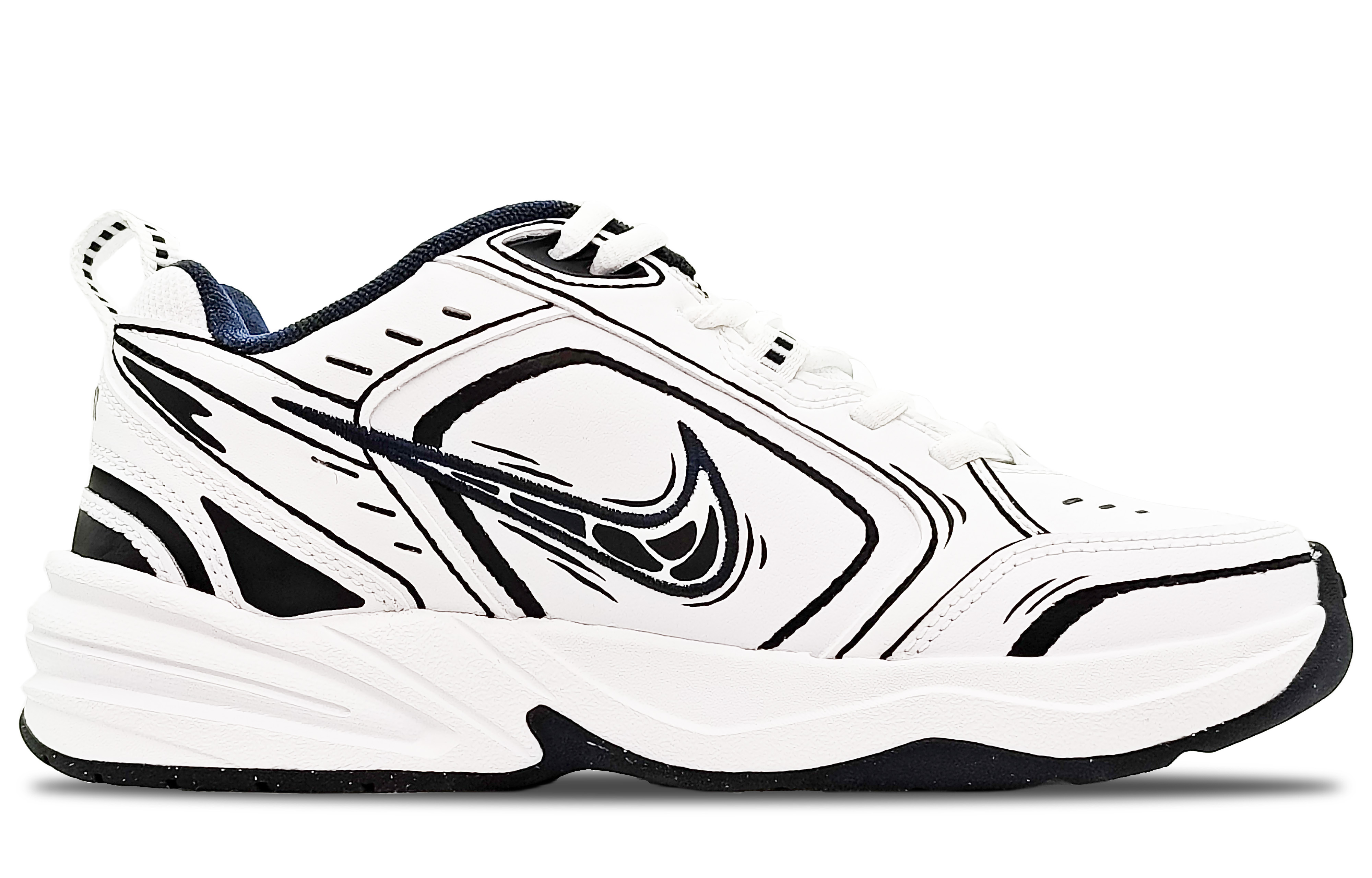 Lookbook [Zapatillas Personalizadas] Nike Air Monarch IV 'Negro Blanco' 415445-102(Team188-黑色刻印-黑白)
