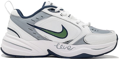 【客製球鞋】 Nike Air Monarch 4 小愛心 塗鴉 增高 限定鞋盒 低筒 老爹鞋 男女同款 灰綠 Order 【客製球鞋】 Nike Air Monarch 4 小愛心 塗鴉 增高 限定鞋盒 低筒 老爹鞋 男女同款 灰綠