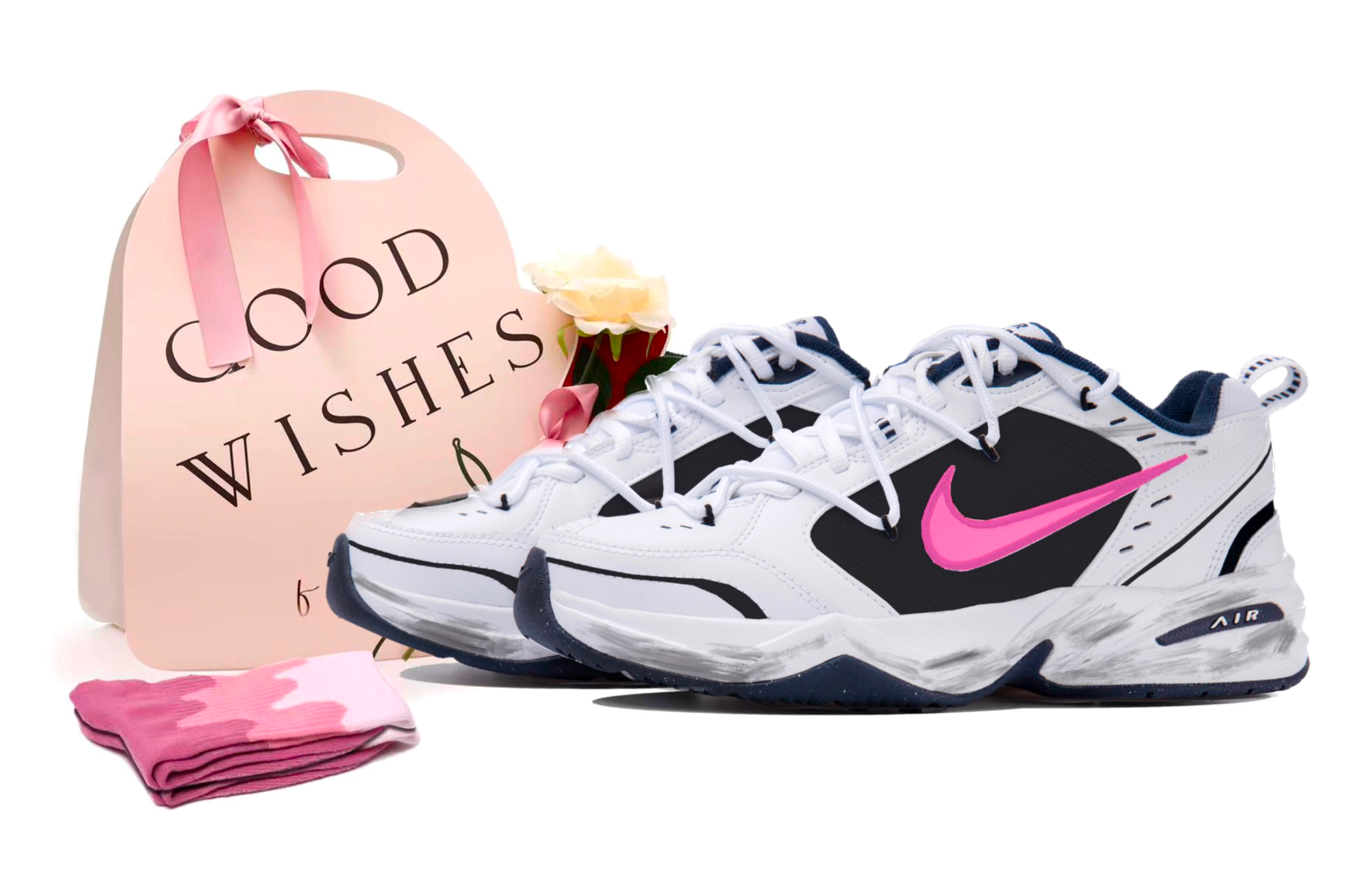 [Custom Shoes] Nike Air Monarch IV 'Panda Distressed Black-Pink'