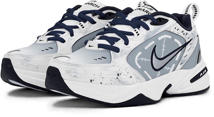 【訂製球鞋】 Nike Air Monarch 4 刀疤傑森 創意塗鴉 增高 復古 低筒 老爹鞋 男女款 灰藍 Lookbook 【訂製球鞋】 Nike Air Monarch 4 刀疤傑森 創意塗鴉 增高 復古 低筒 老爹鞋 男女款 灰藍