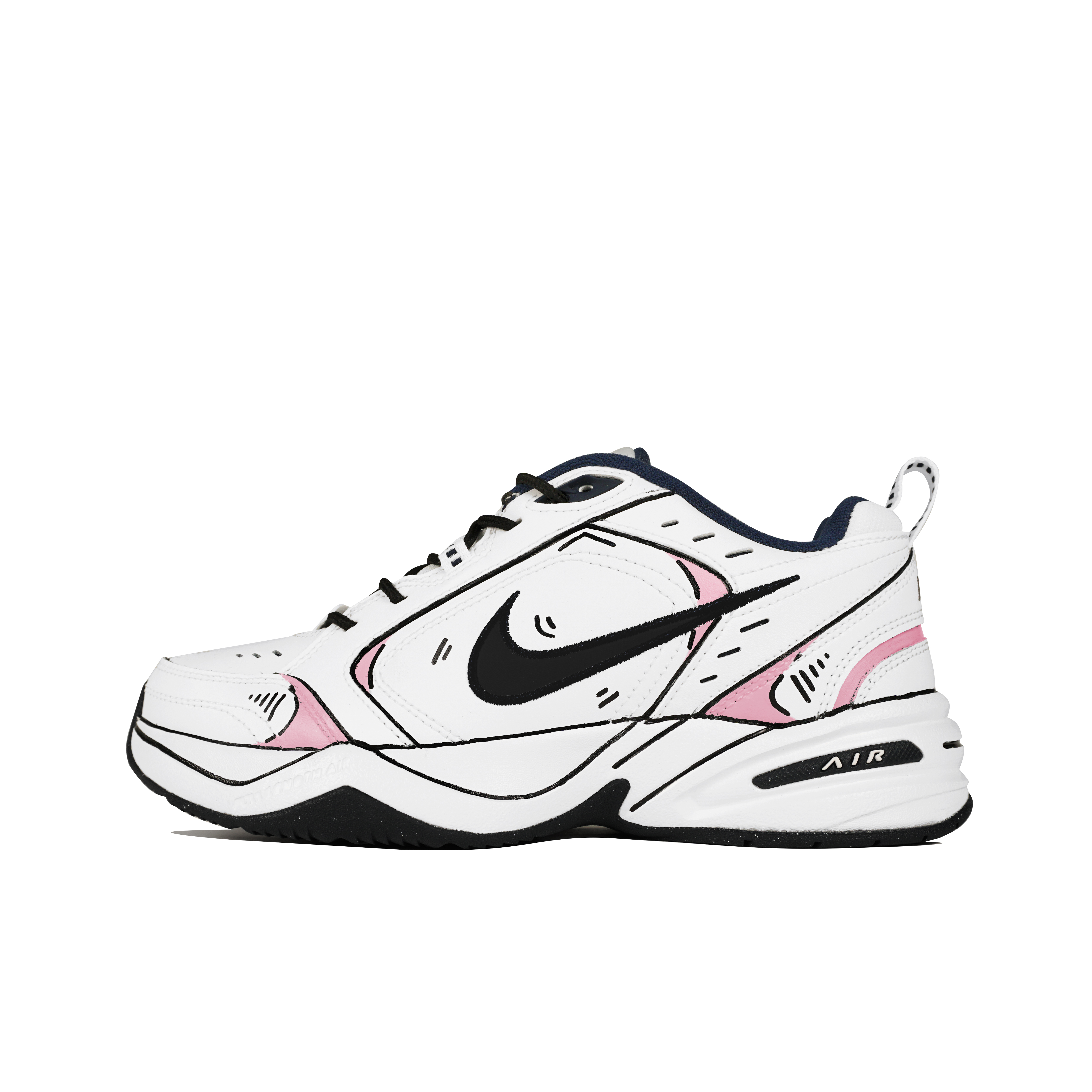 Order 【訂製球鞋】Nike Air Monarch 4 玖制 皮革 漫畫少年草莓糖果二次元凌亂線條 手繪潮流復古 防滑耐磨 低筒 老爹鞋 男女同款 白粉