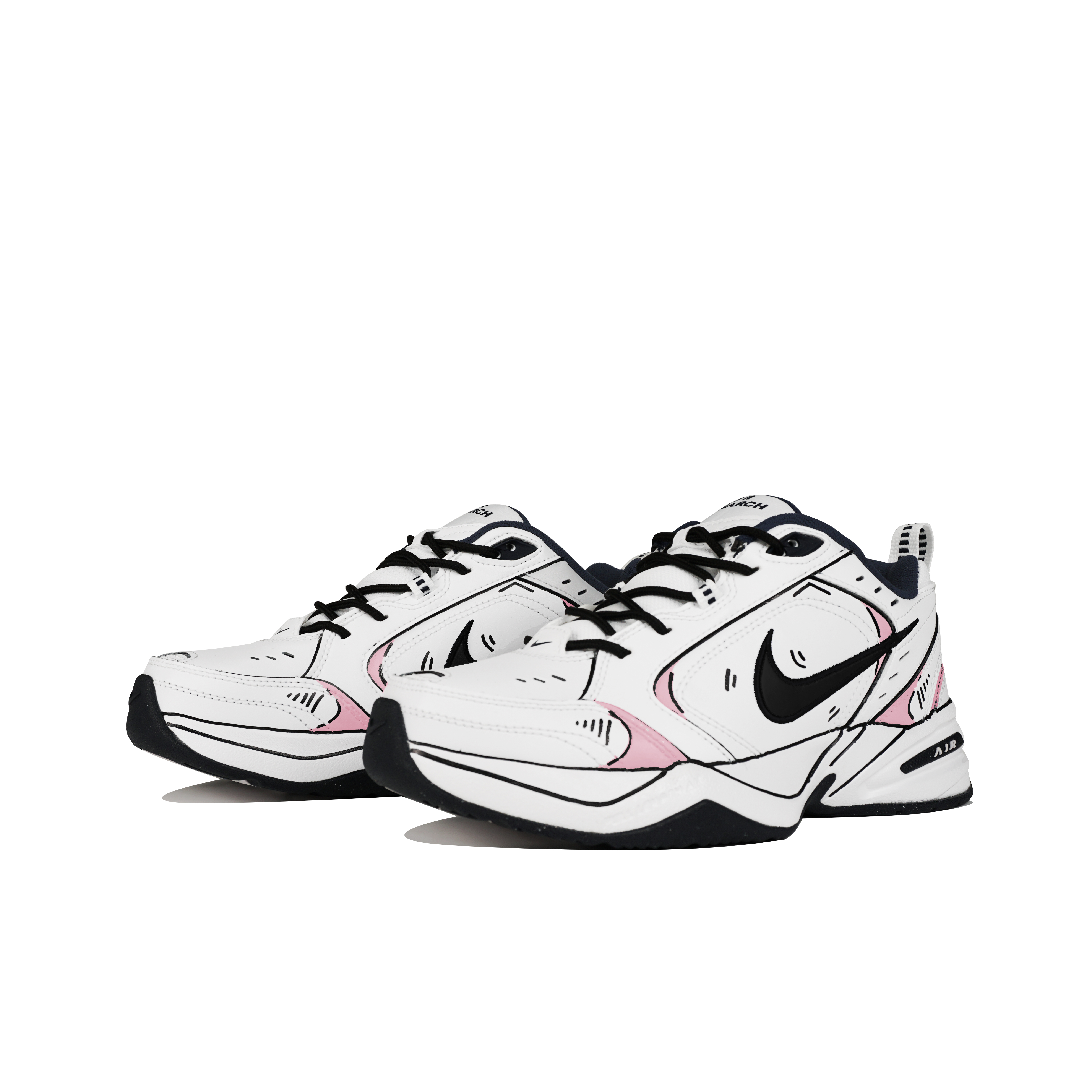 Shop 【訂製球鞋】Nike Air Monarch 4 玖制 皮革 漫畫少年草莓糖果二次元凌亂線條 手繪潮流復古 防滑耐磨 低筒 老爹鞋 男女同款 白粉