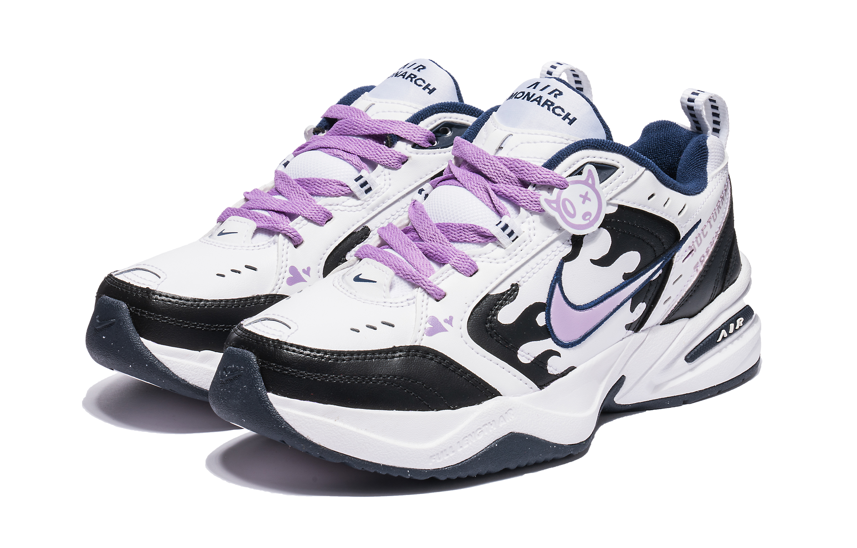 Shop [カスタムシューズ] ナイキ エア モナーク IV 'ホワイト-パープル' 415445-102(Team22-熊猫爱心火焰)