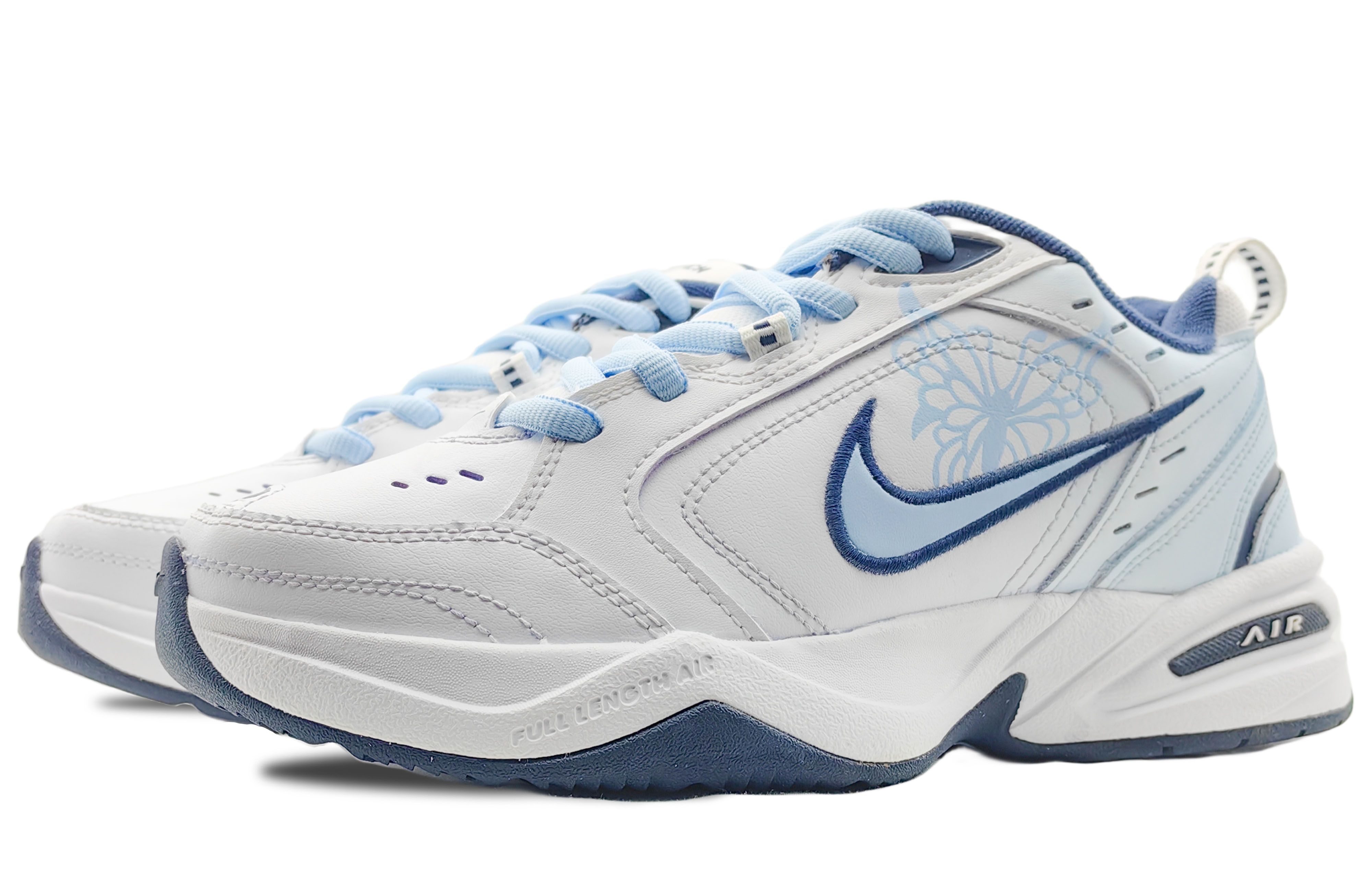 Shop 【客製球鞋】 Nike Air Monarch 4 藍蝶  百搭舒適  復古經典 時尚潮流 防滑耐磨增高 低筒 老爹鞋 男女同款 白藍色