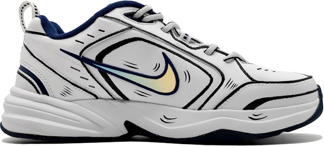 【定制球鞋】Nike Air Monarch 4 白色深藍 二次元 動感鞋身 手繪結構線條 漸變勾 復古休閒 低幫 老爹鞋 男女同款 黑白 Order 【定制球鞋】Nike Air Monarch 4 白色深藍 二次元 動感鞋身 手繪結構線條 漸變勾 復古休閒 低幫 老爹鞋 男女同款 黑白