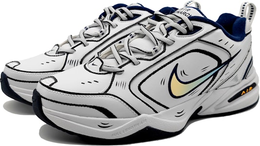 【定制球鞋】Nike Air Monarch 4 白色深藍 二次元 動感鞋身 手繪結構線條 漸變勾 復古休閒 低幫 老爹鞋 男女同款 黑白 Lookbook 【定制球鞋】Nike Air Monarch 4 白色深藍 二次元 動感鞋身 手繪結構線條 漸變勾 復古休閒 低幫 老爹鞋 男女同款 黑白