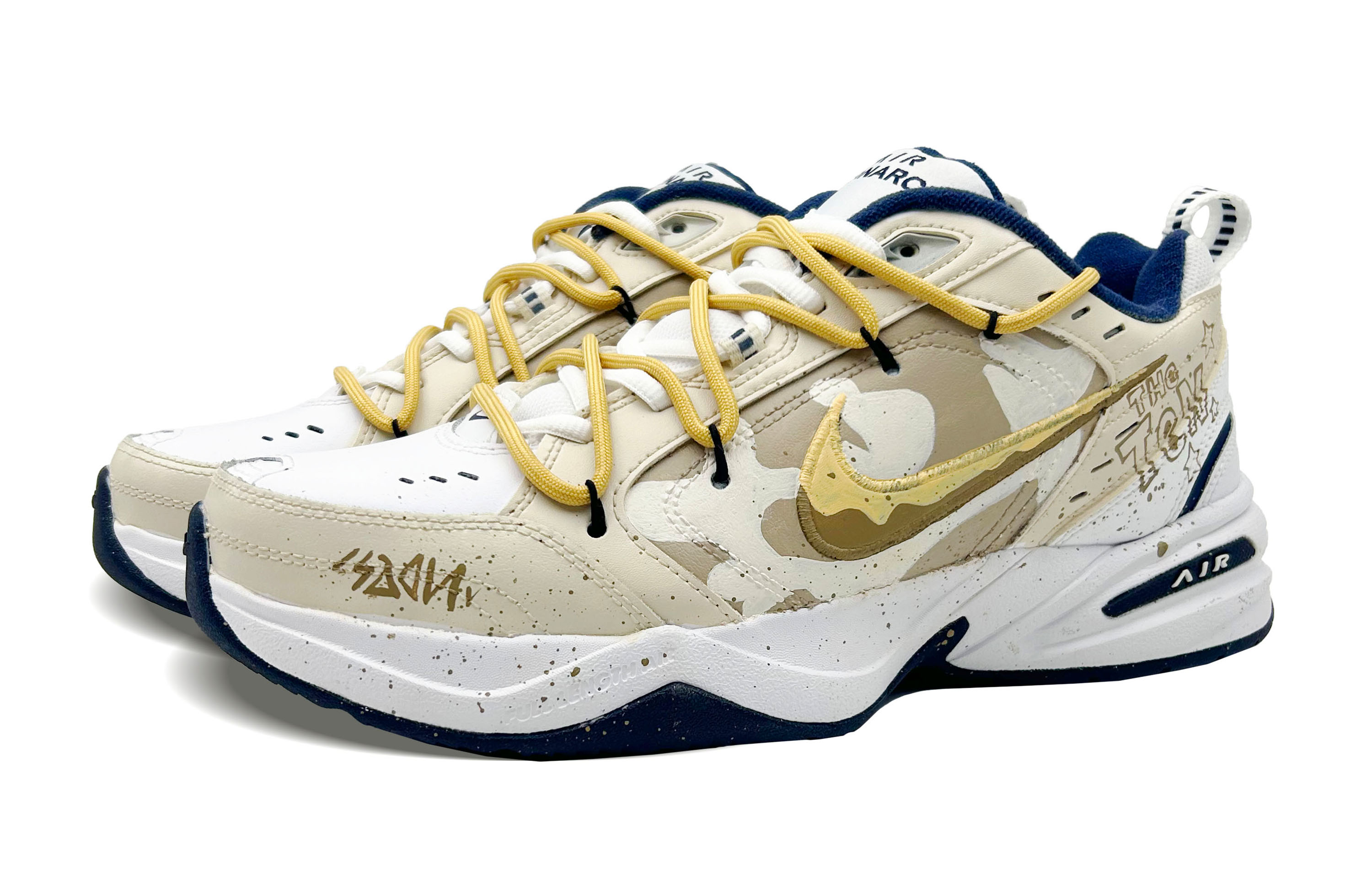 Shop 【定製球鞋】Nike Air Monarch 4 合成皮革 RAAT製造 Ten 復古經典 休閒舒適 減震防滑耐磨 低筒 老爹鞋 男女同款 白黃