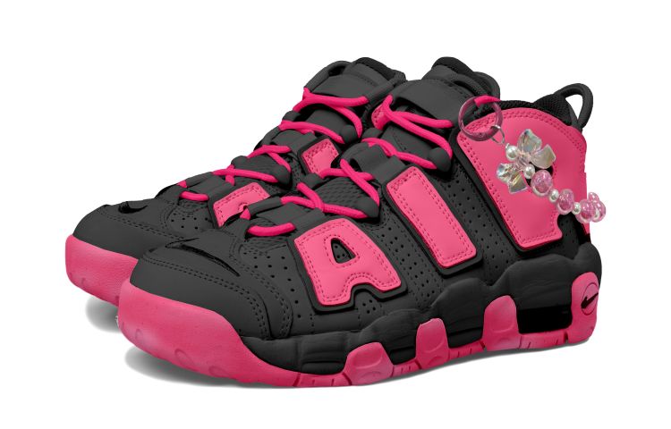 [Custom Shoes] Nike Air More Uptempo 'Black Red Distressed Bow Pearl' 圖 3