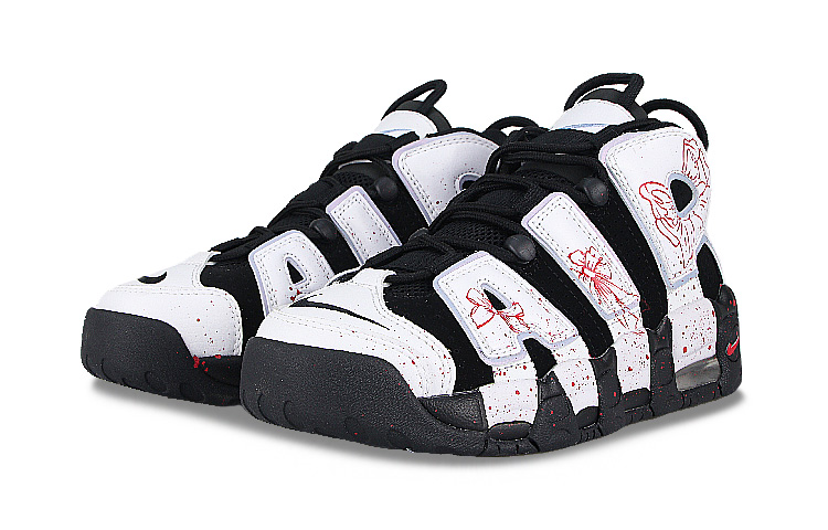 Shop [Kasut Custom] Nike Air More Uptempo 'Hitam Merah Percikan Bow' DQ6200-001(Team58-泼墨蝴蝶结)
