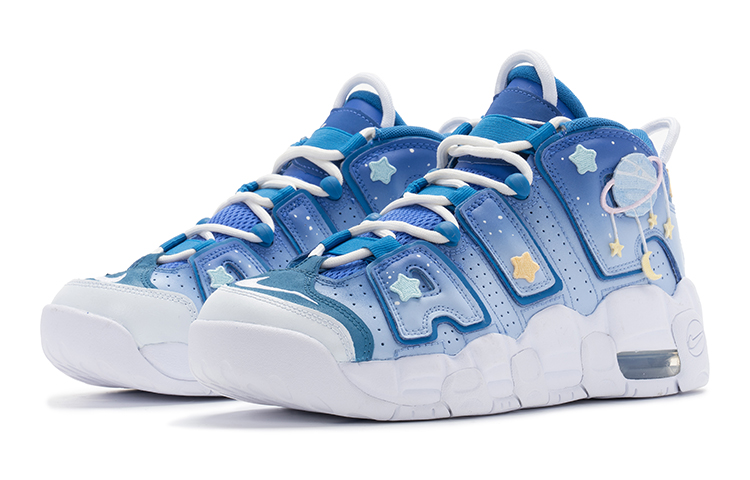 Lookbook 【定制球鞋】 Nike Air More Uptempo 藍色星空 立體星球 星空漸變 高筒 復古籃球鞋 GS 藍色