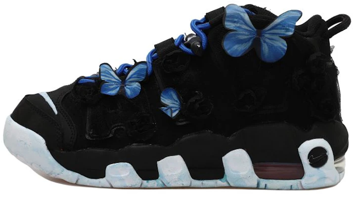 【客製化球鞋】Nike Air More Uptempo 蝴蝶繡貼 做舊 禮盒版 低筒 復古籃球鞋 GS 黑藍 Buy 【客製化球鞋】Nike Air More Uptempo 蝴蝶繡貼 做舊 禮盒版 低筒 復古籃球鞋 GS 黑藍