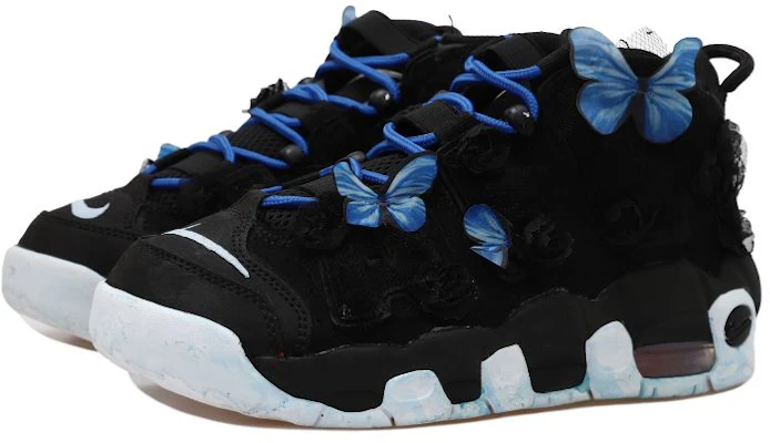 【客製化球鞋】Nike Air More Uptempo 蝴蝶繡貼 做舊 禮盒版 低筒 復古籃球鞋 GS 黑藍 Lookbook 【客製化球鞋】Nike Air More Uptempo 蝴蝶繡貼 做舊 禮盒版 低筒 復古籃球鞋 GS 黑藍