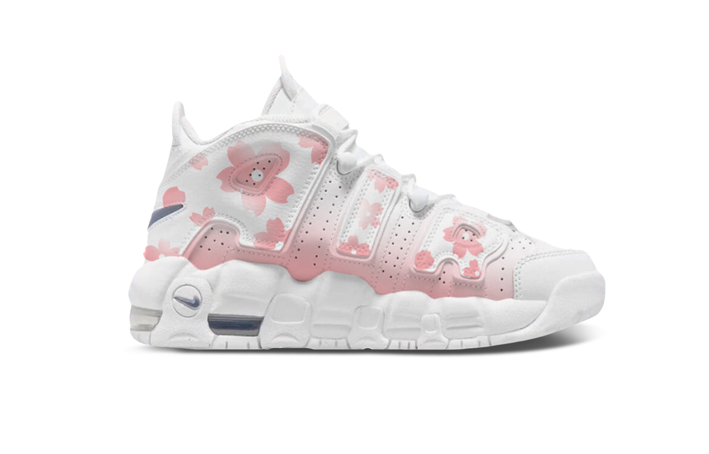 Order 【客製球鞋】Nike Air More Uptempo 櫻花奶凍 漸變色 甜點 藝術 塗鴉 防滑耐磨 高筒 復古籃球鞋 GS 白粉